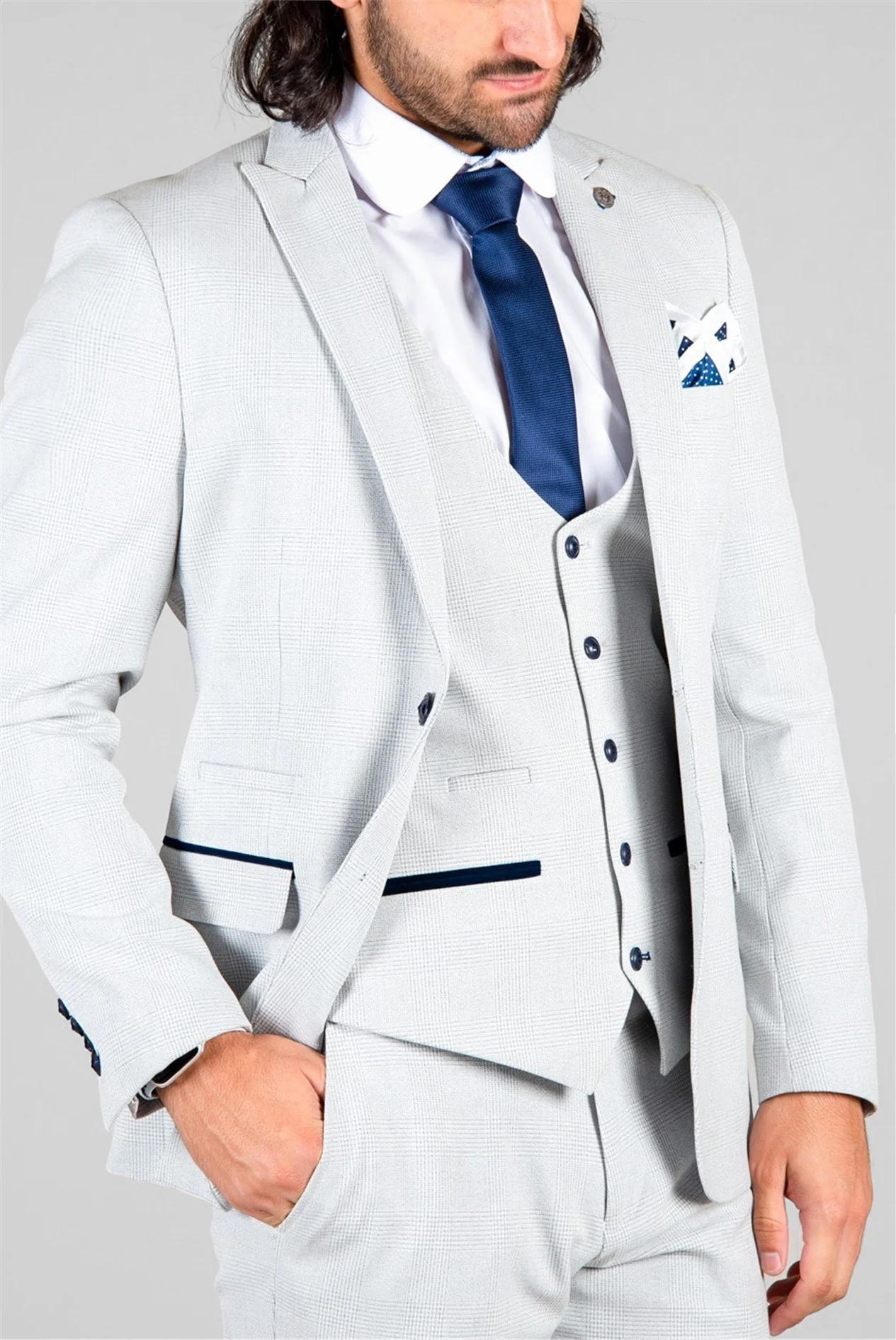 Marc Darcy Slim Fit Bromley Stone Check Jacket primary image