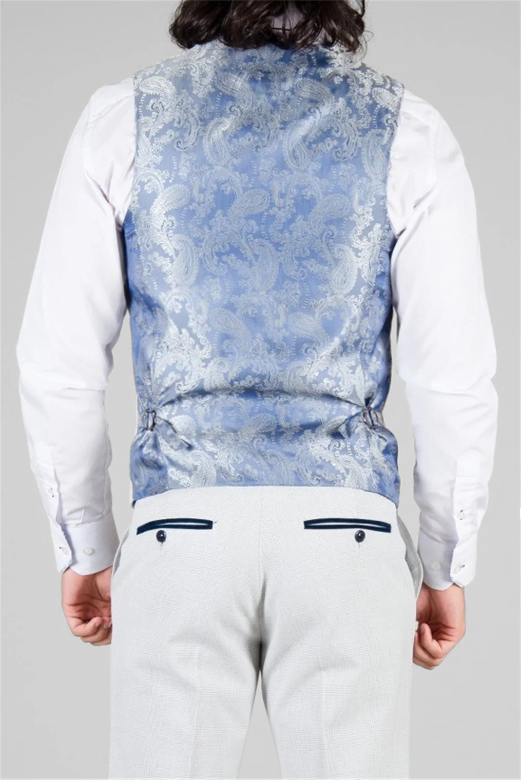 Marc Darcy Slim Fit Bromley Stone Check Waistcoat thumbnail 2