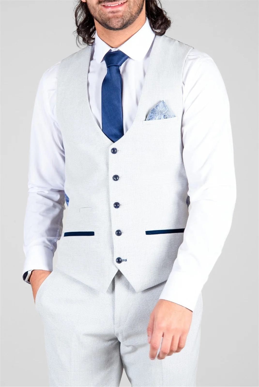 Marc Darcy Slim Fit Bromley Stone Check Waistcoat primary image