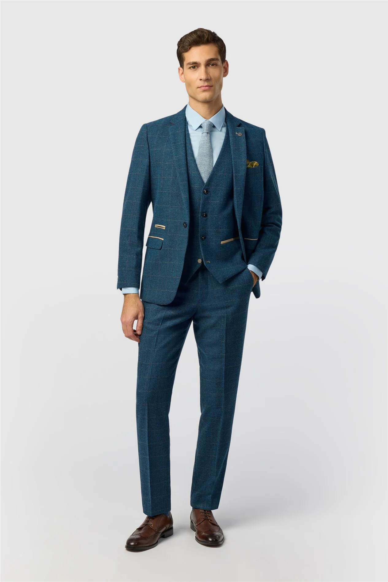 Marc Darcy Slim Fit Dion Blue Tweed Herringbone Check Jacket thumbnail 2
