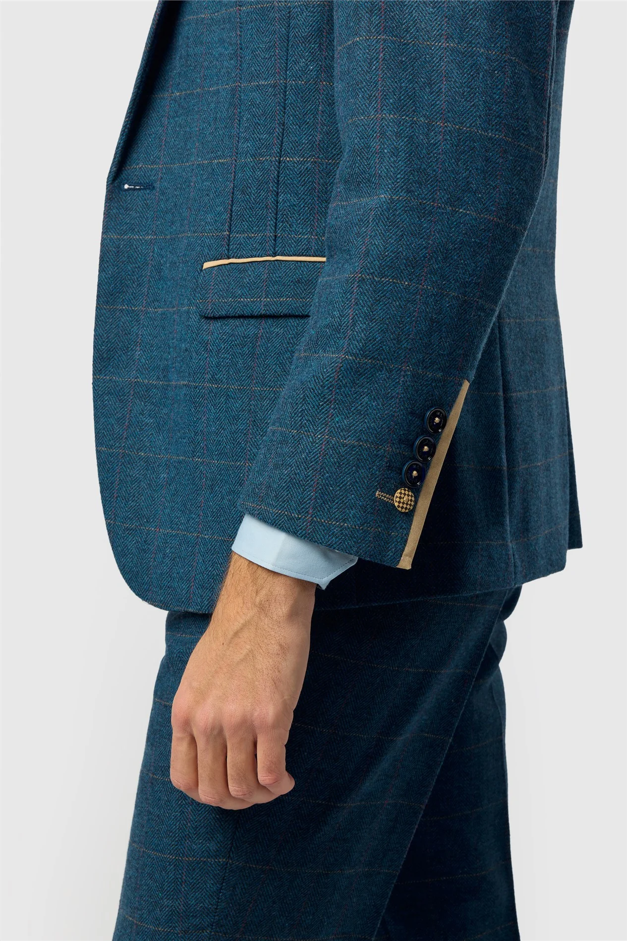 Marc Darcy Slim Fit Dion Blue Tweed Herringbone Check Jacket thumbnail 6