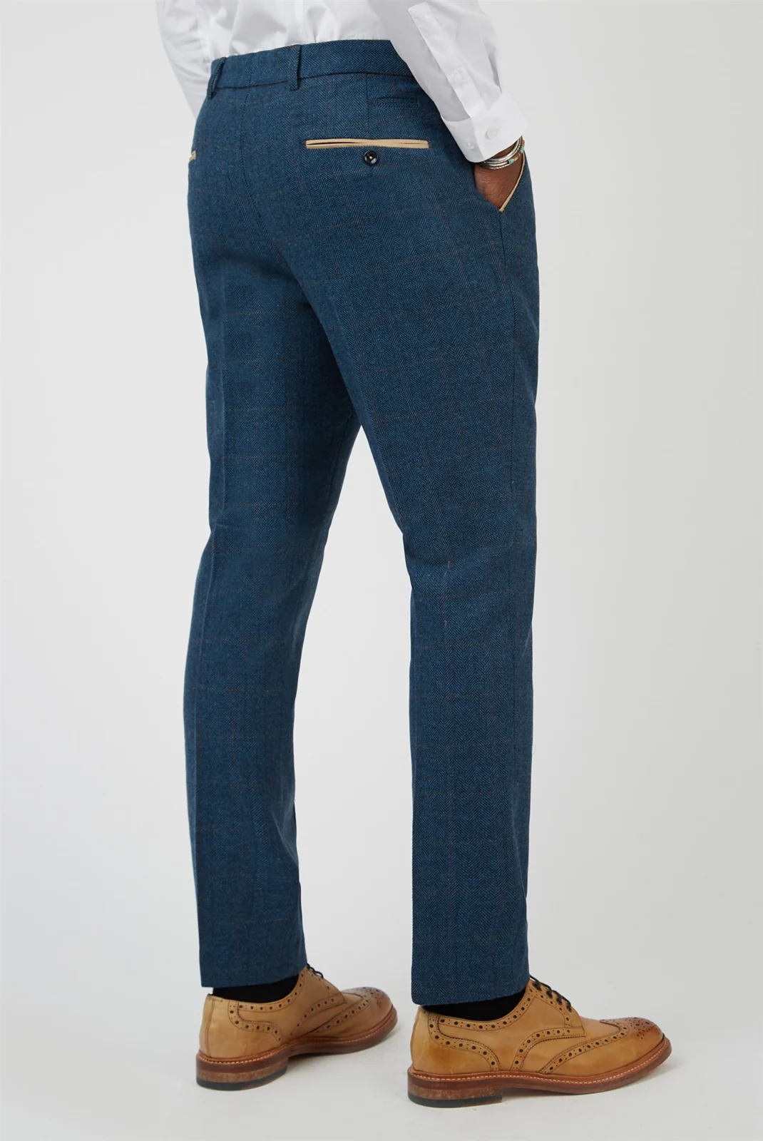 Marc Darcy Slim Fit Dion Blue Tweed Herringbone Check Trousers thumbnail 2
