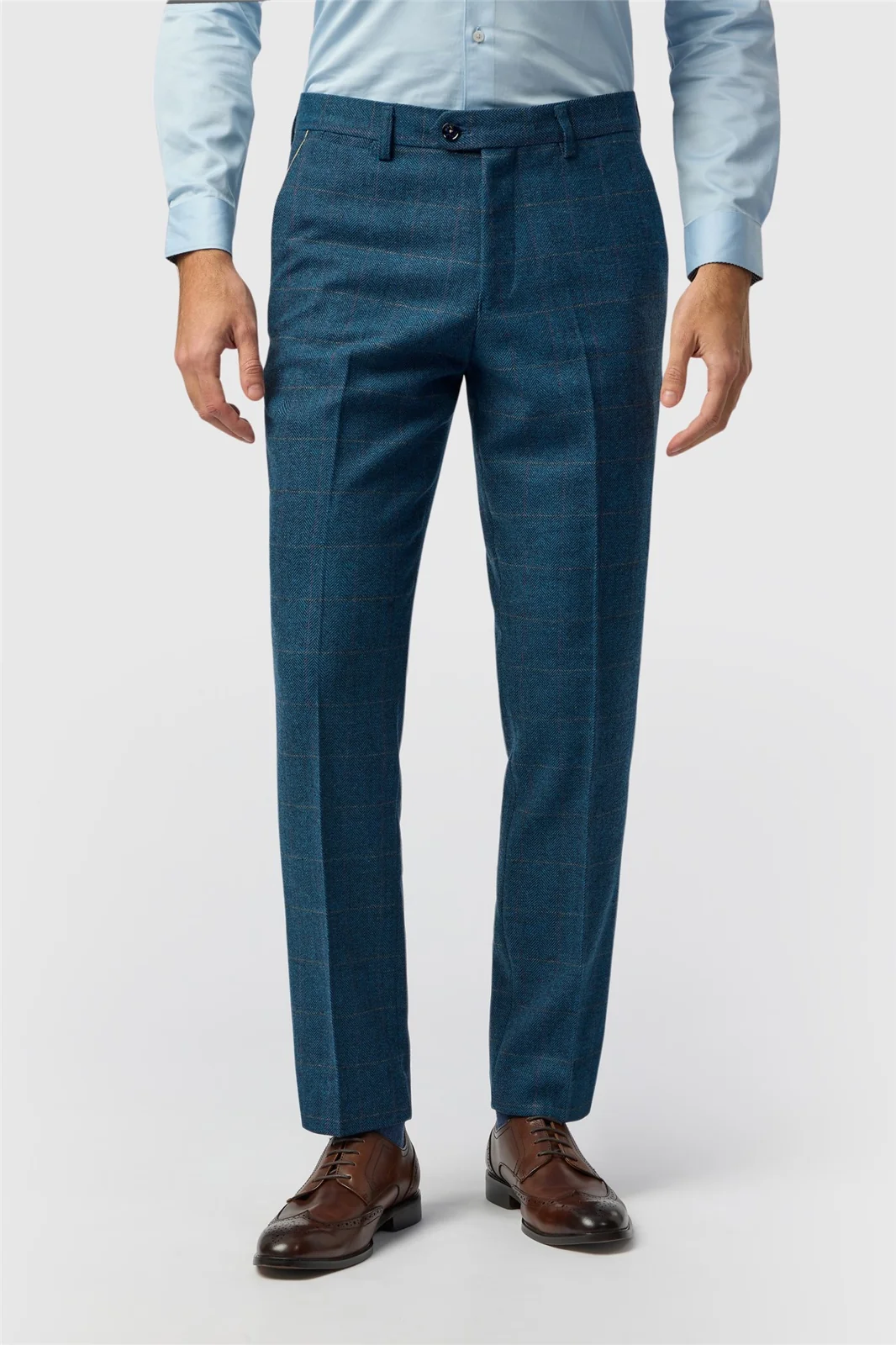 Marc Darcy Slim Fit Dion Blue Tweed Herringbone Check Trousers primary image