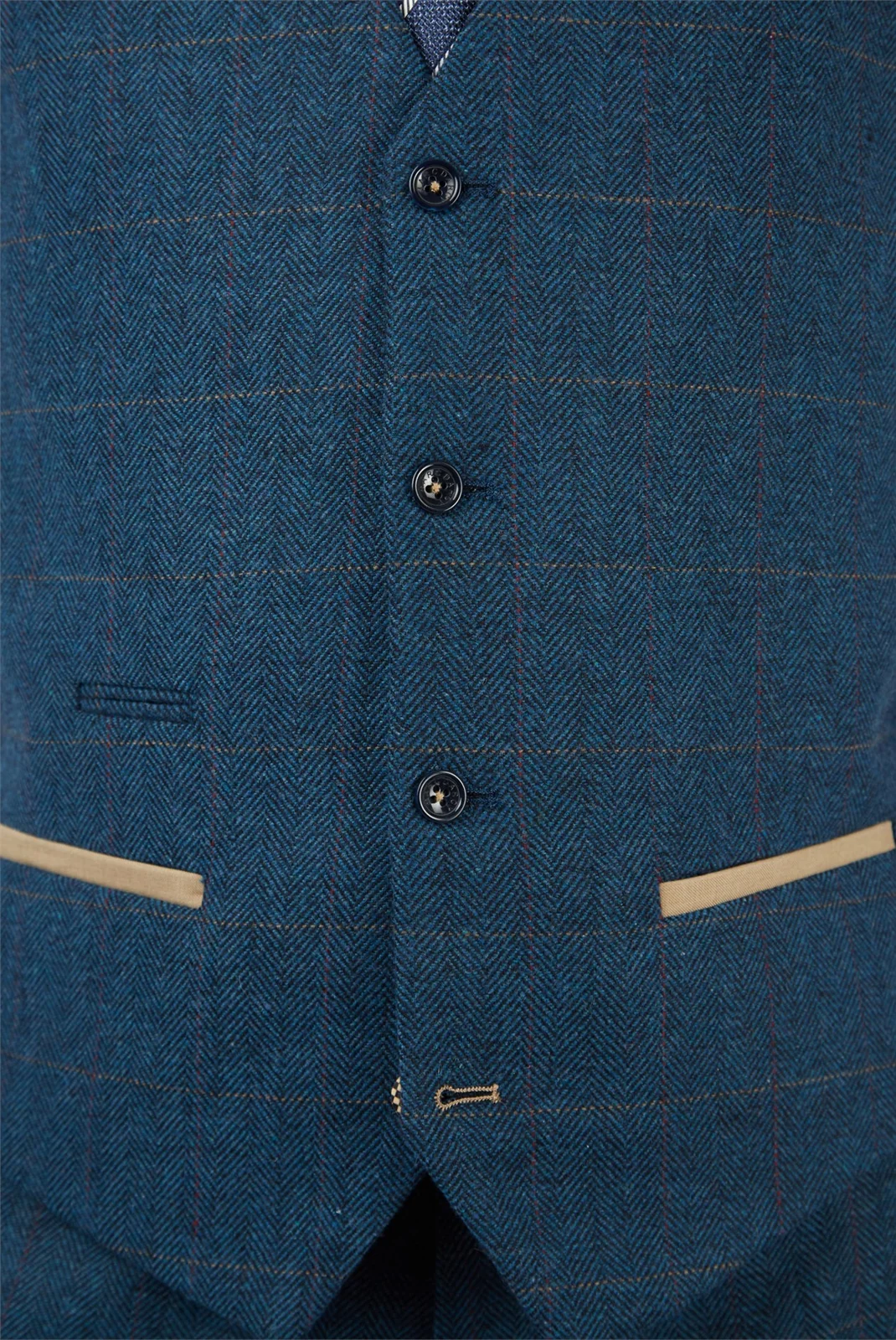 Marc Darcy Slim Fit Dion Blue Tweed Herringbone Check Waistcoat thumbnail 3