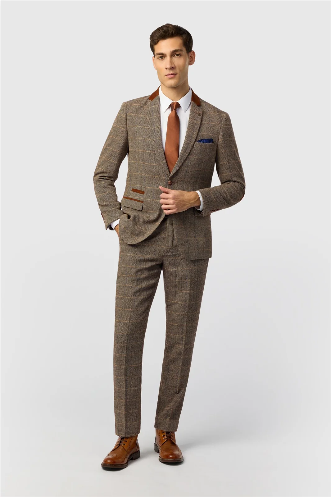 Marc Darcy Slim Fit DX7 Tan Tweed Blazer thumbnail 2