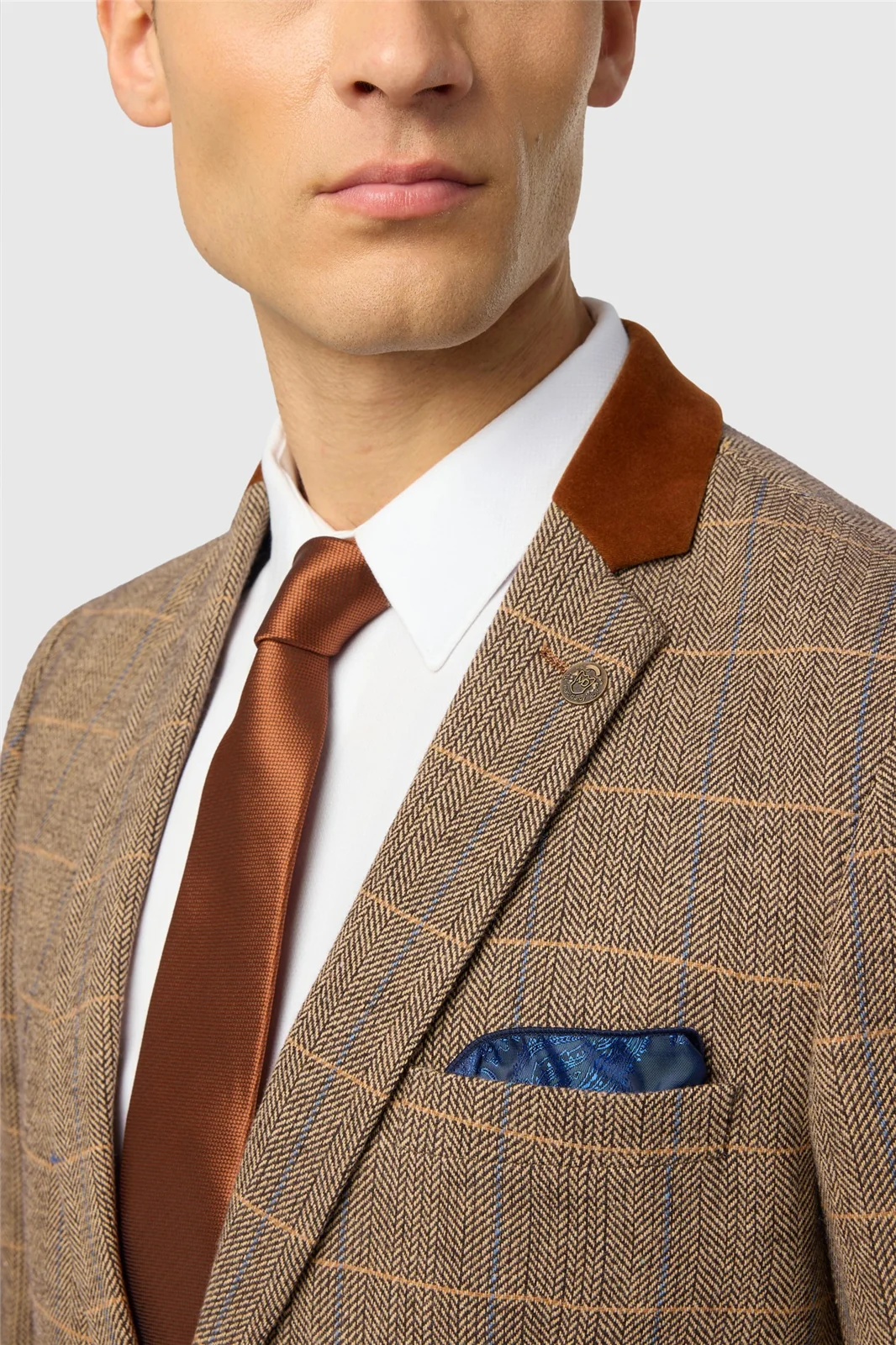 Marc Darcy Slim Fit DX7 Tan Tweed Blazer thumbnail 3