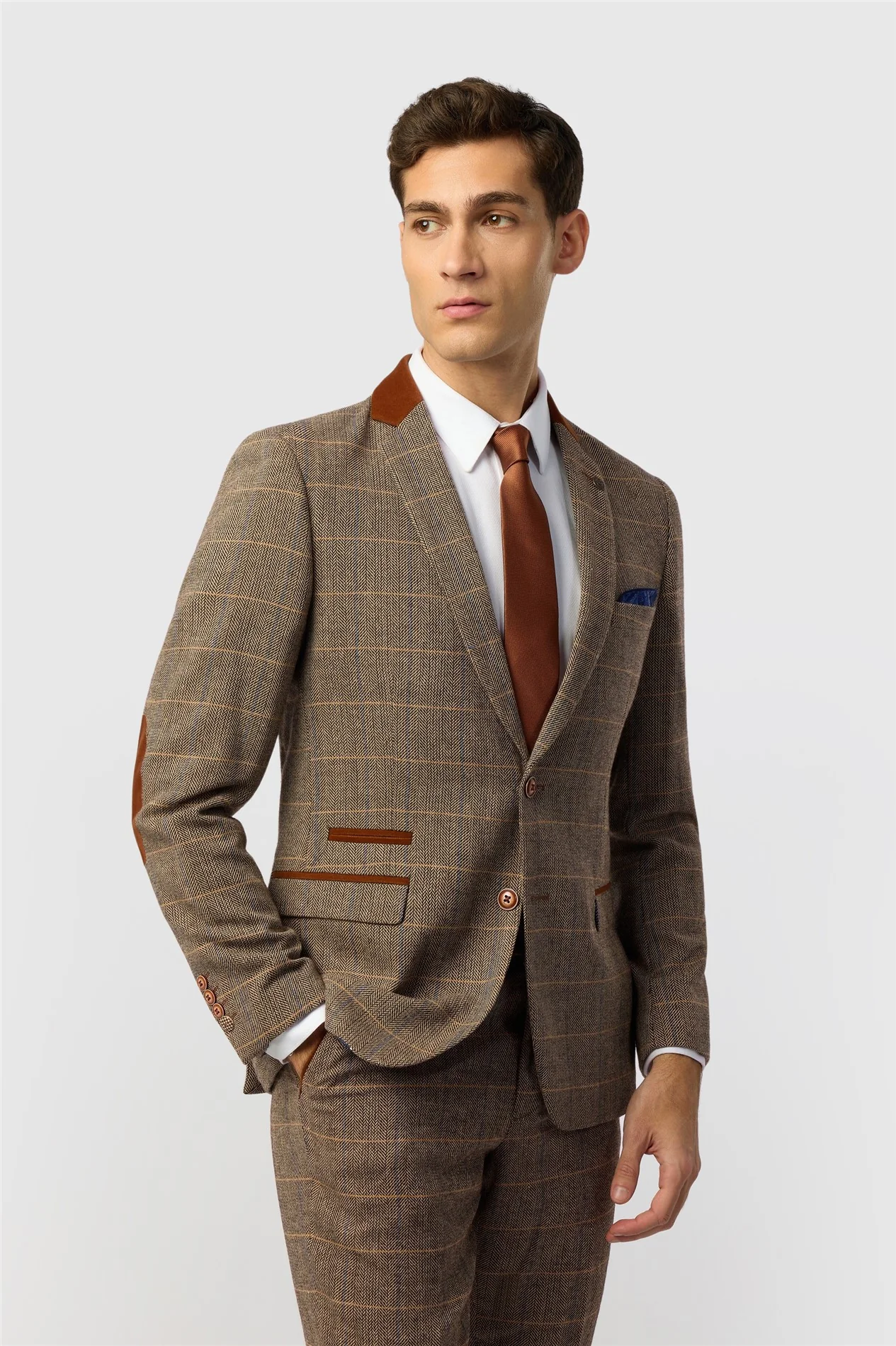 Marc Darcy Slim Fit DX7 Tan Tweed Blazer