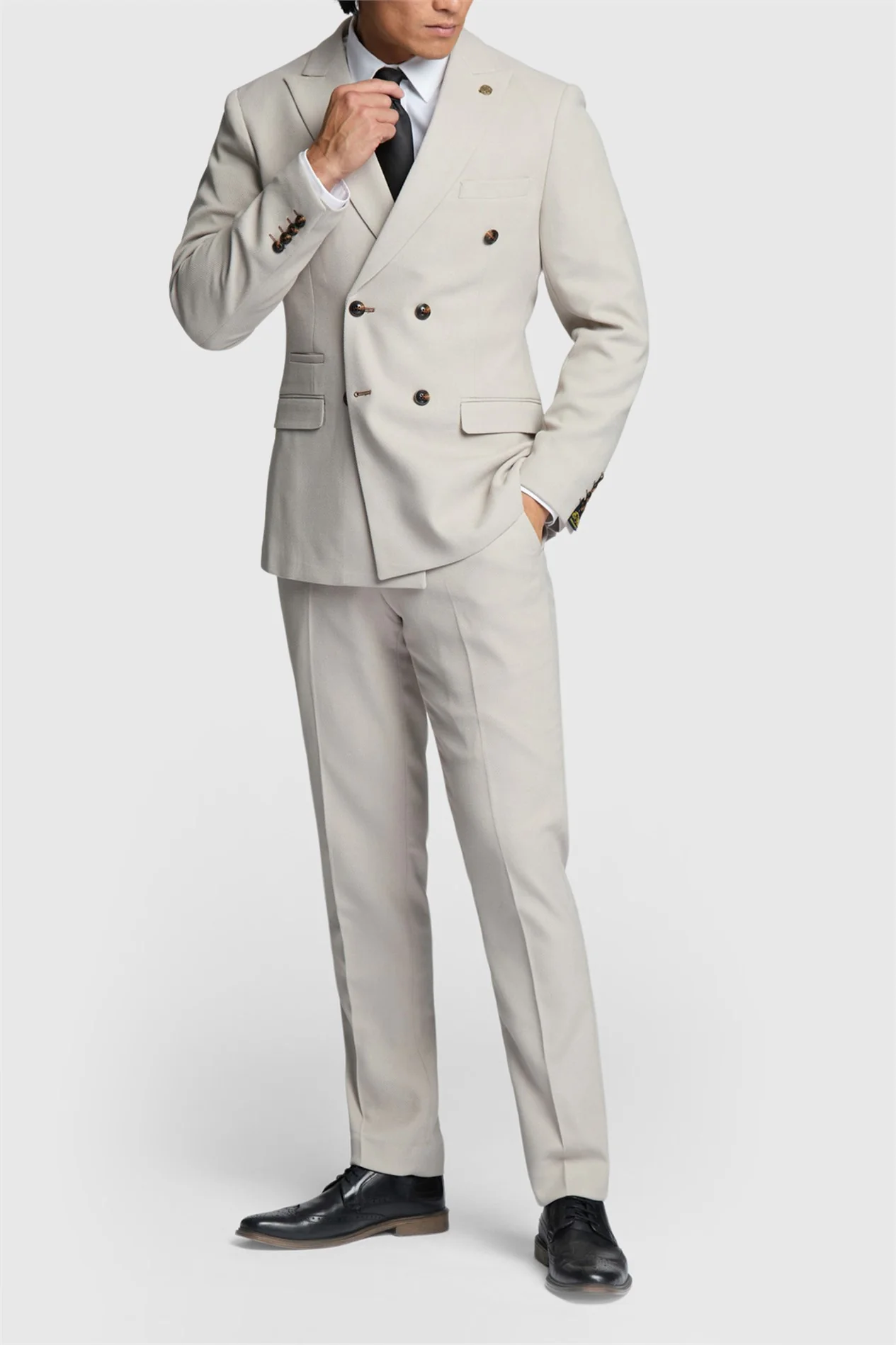 Marc Darcy Slim Fit HM5 Stone Double Breasted Jacket thumbnail 2
