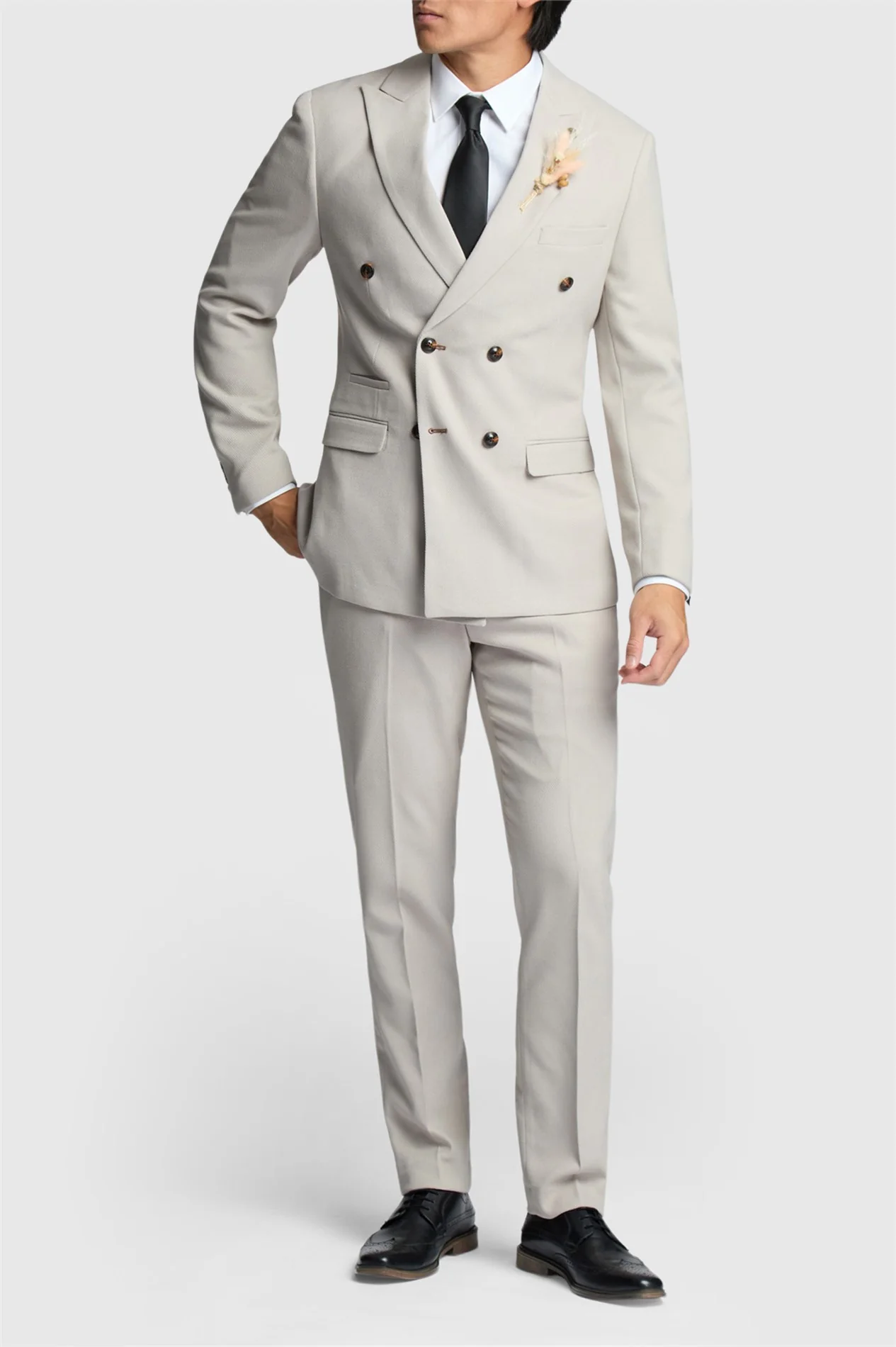 Marc Darcy Slim Fit HM5 Stone Double Breasted Jacket thumbnail 3