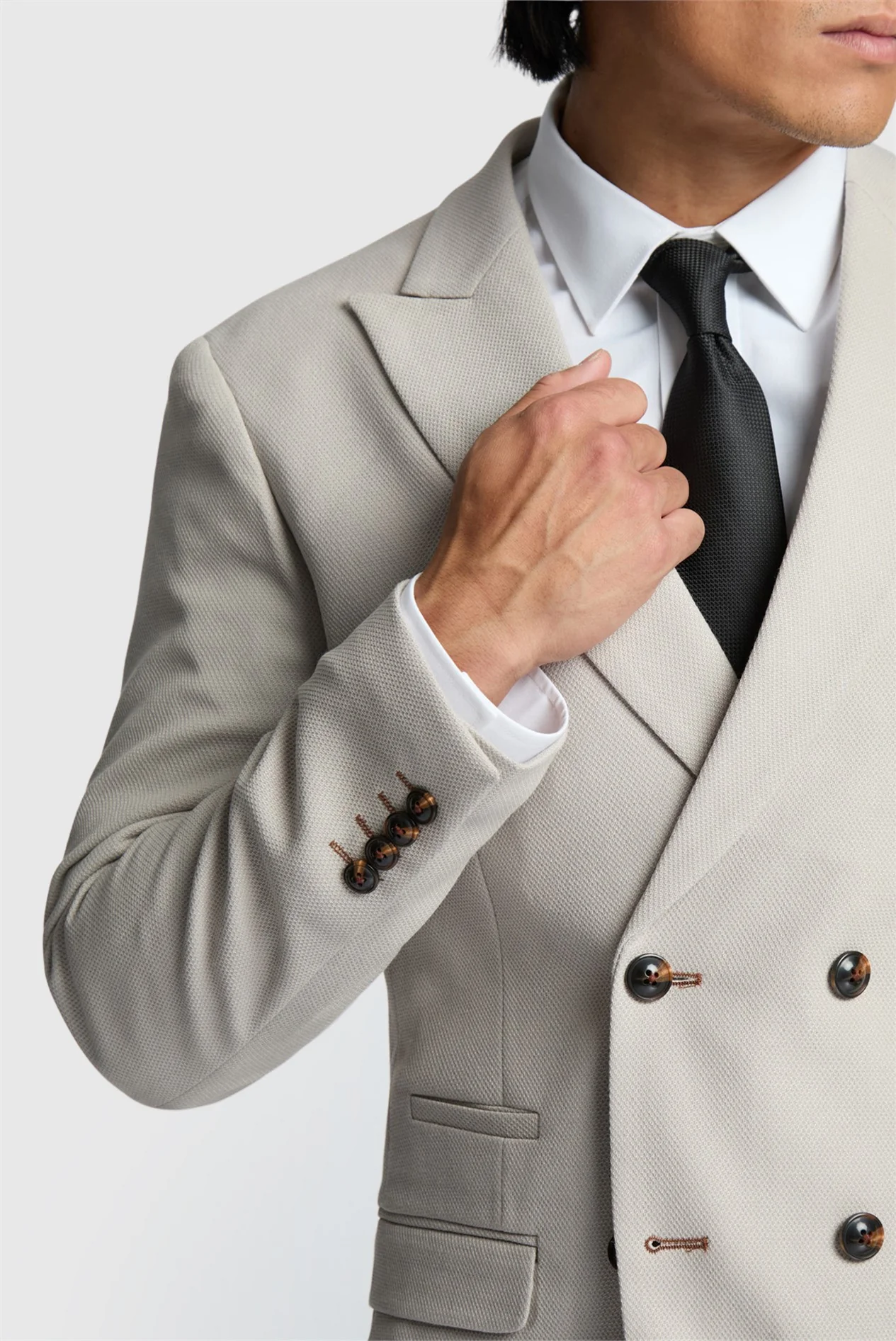 Marc Darcy Slim Fit HM5 Stone Double Breasted Jacket thumbnail 4