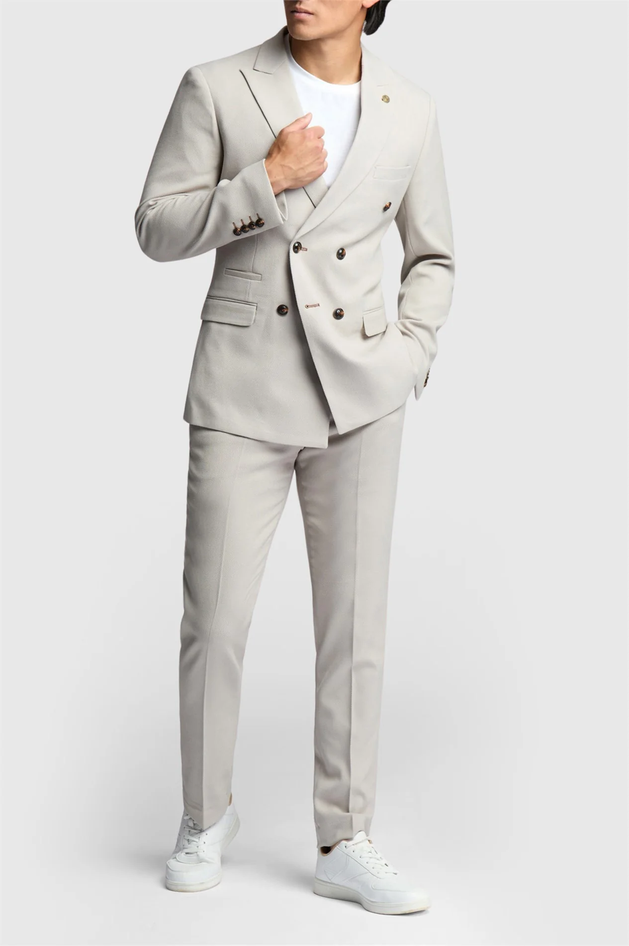 Marc Darcy Slim Fit HM5 Stone Double Breasted Jacket thumbnail 6