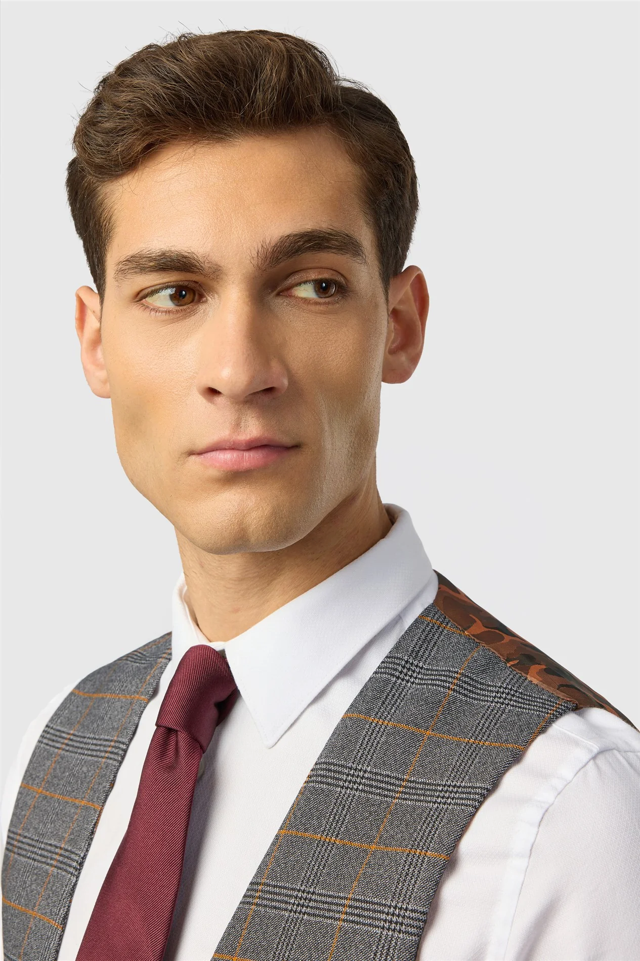 Marc Darcy Slim Fit Jenson Grey Check Double Breasted Waistcoat thumbnail 3