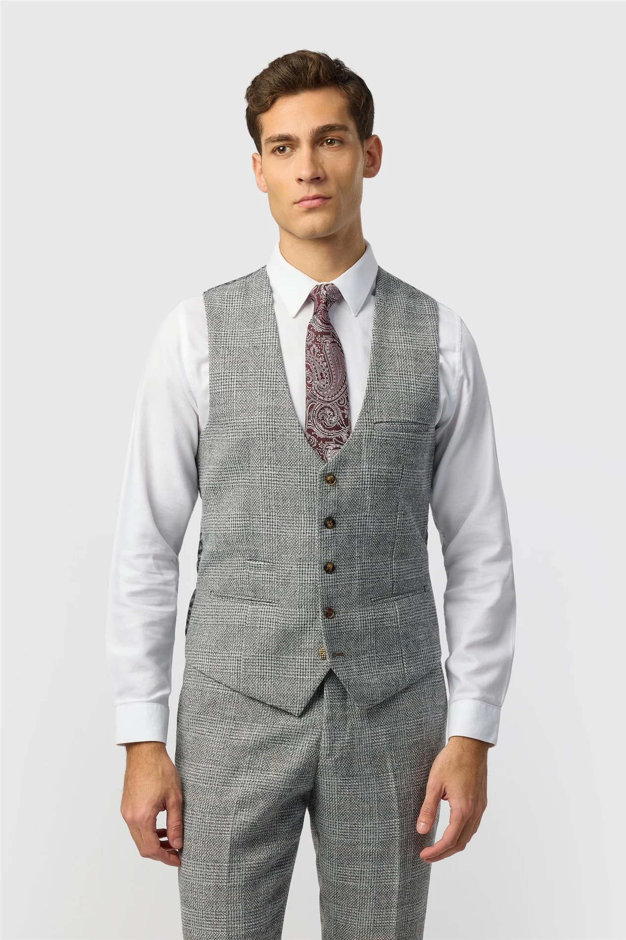 Marc Darcy Slim Fit Kris Silver Waistcoat