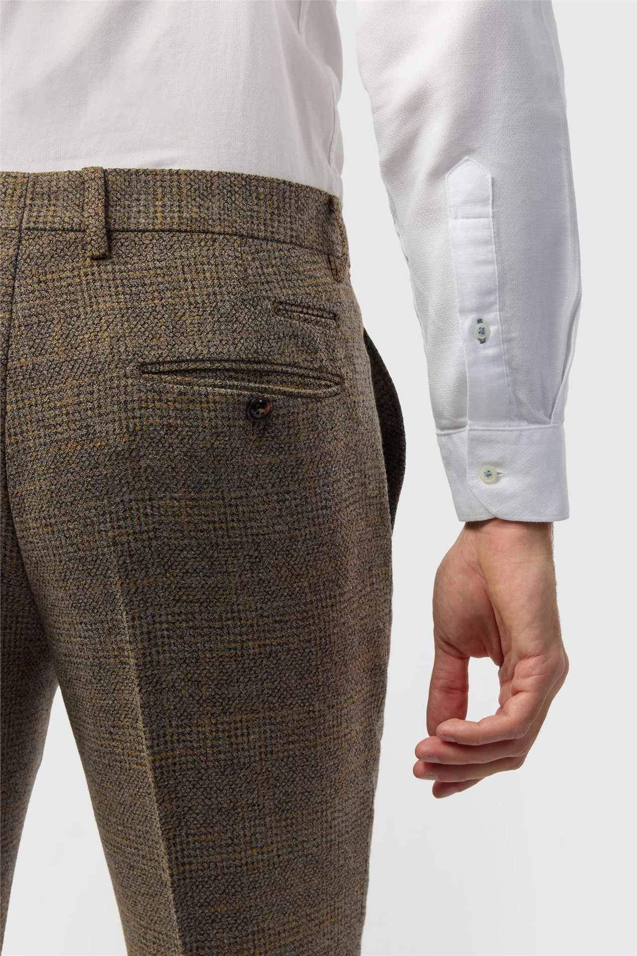 Marc Darcy Slim Fit Kris Tan Tweed Trousers thumbnail 2