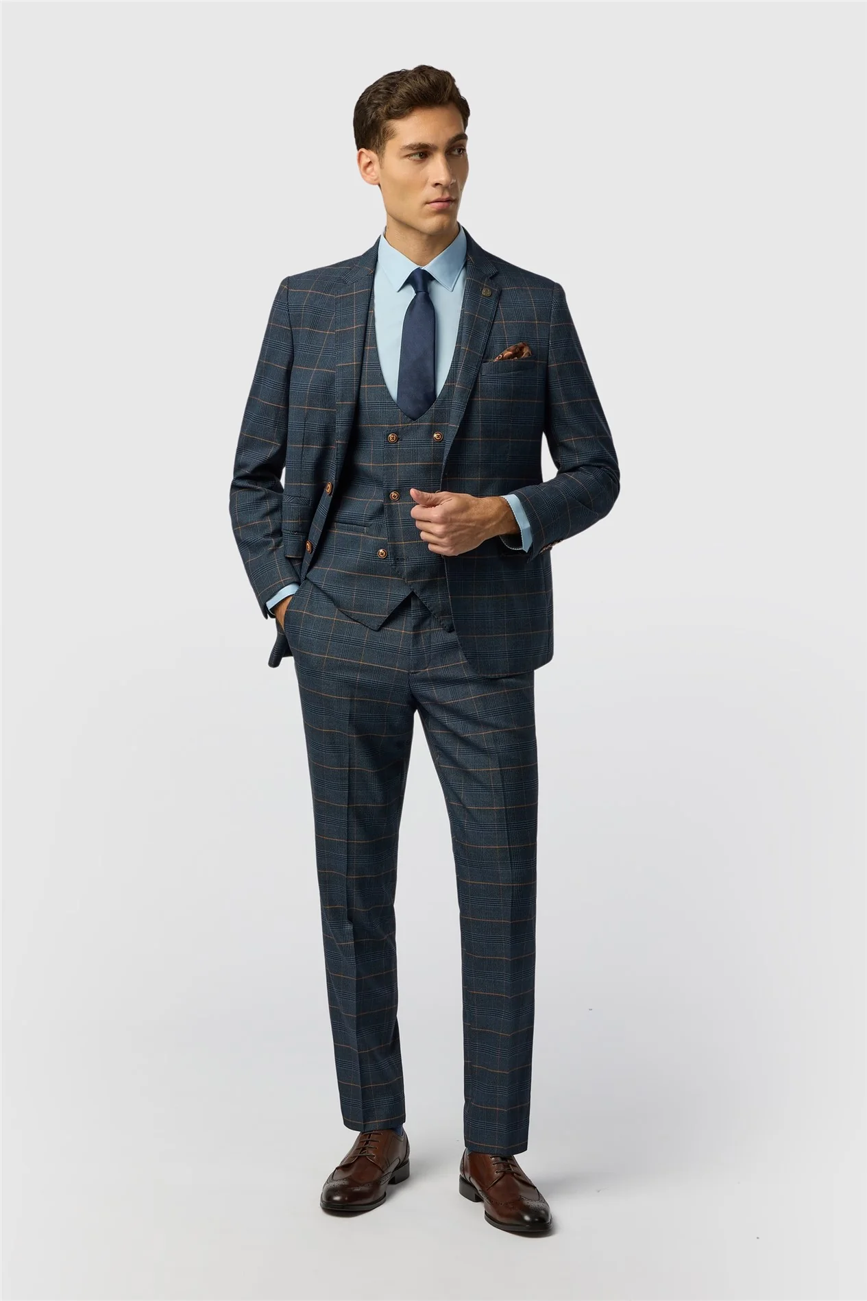 Marc Darcy Tailored Fit Jenson Navy Check Suit Jacket thumbnail 2