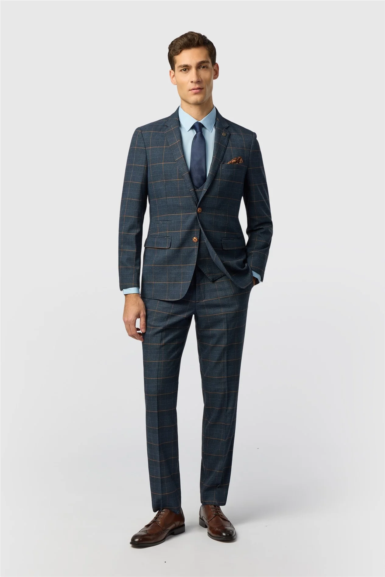 Marc Darcy Tailored Fit Jenson Navy Check Suit Jacket thumbnail 3