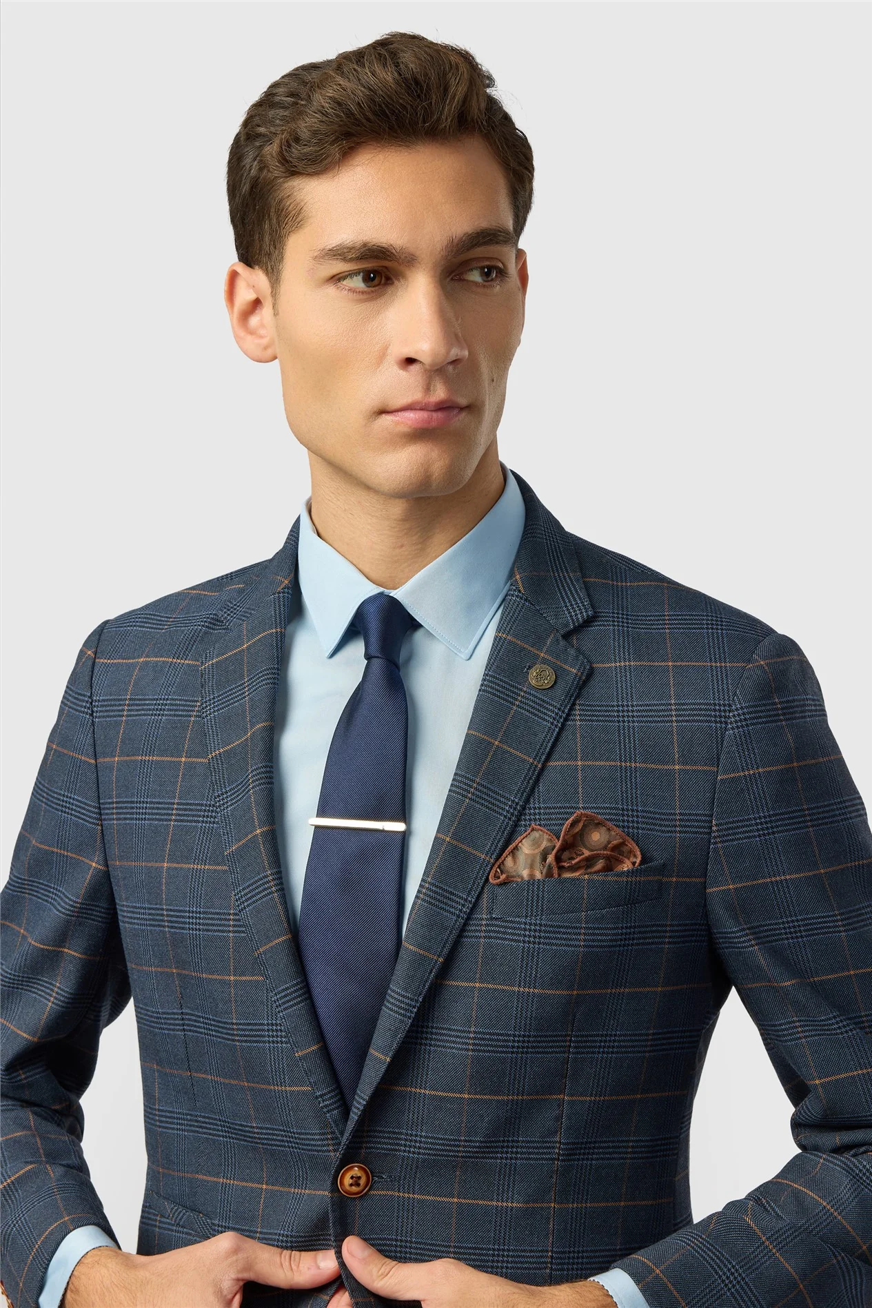 Marc Darcy Tailored Fit Jenson Navy Check Suit Jacket thumbnail 4