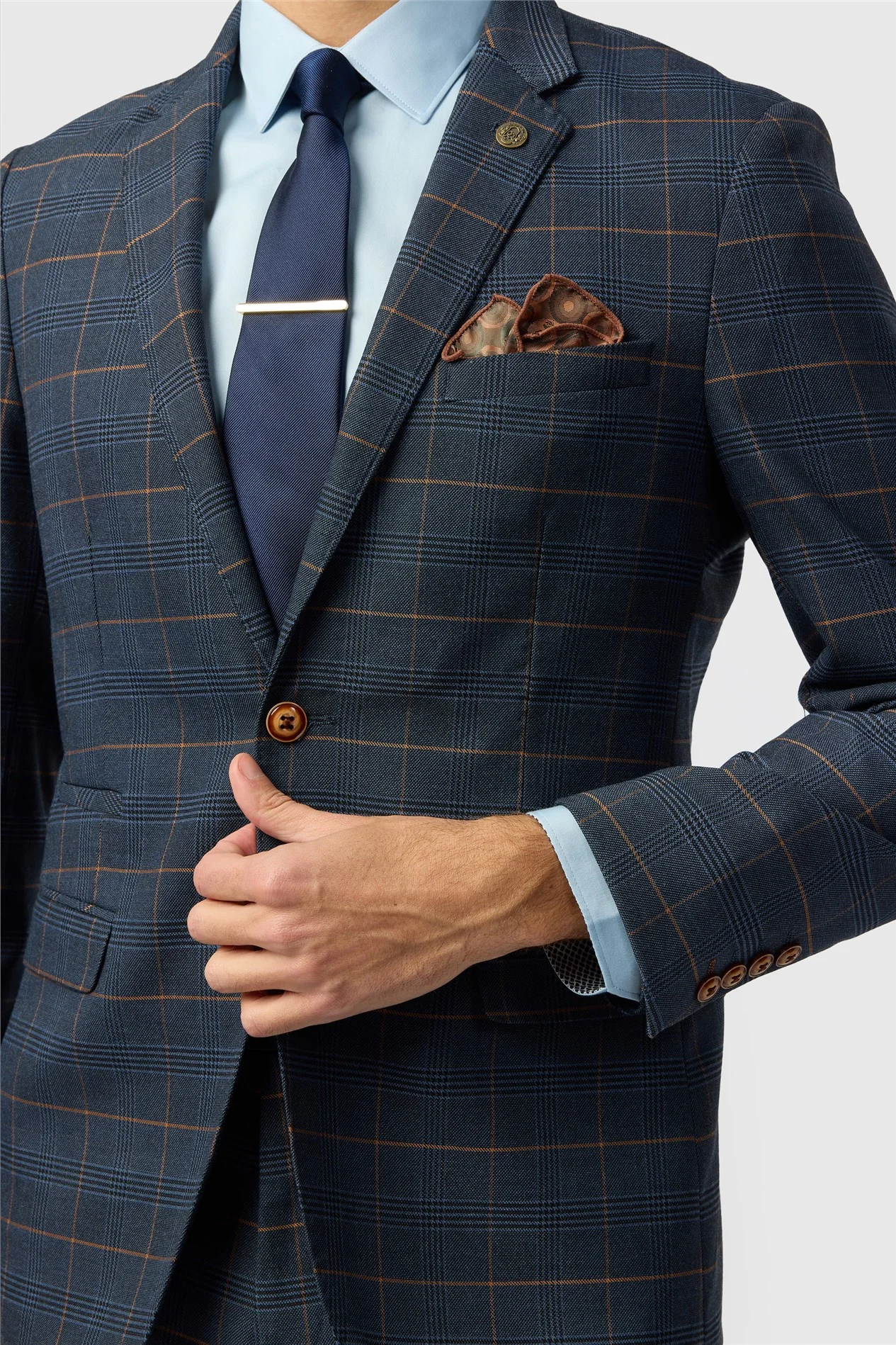 Marc Darcy Tailored Fit Jenson Navy Check Suit Jacket thumbnail 5