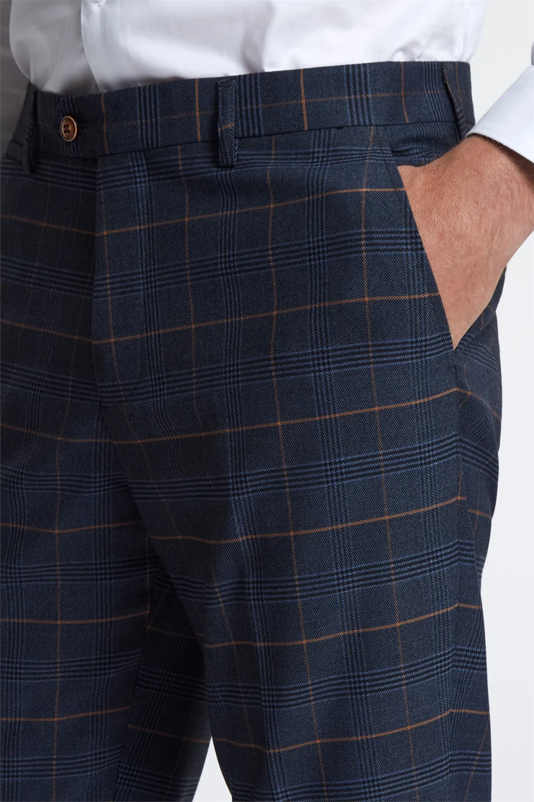 Marc Darcy Tailored Fit Jenson Navy Check Suit Trousers thumbnail 3