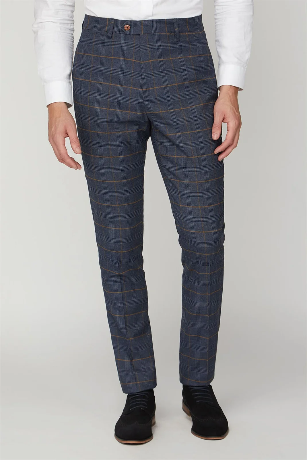 Marc Darcy Tailored Fit Jenson Navy Check Suit Trousers thumbnail 4