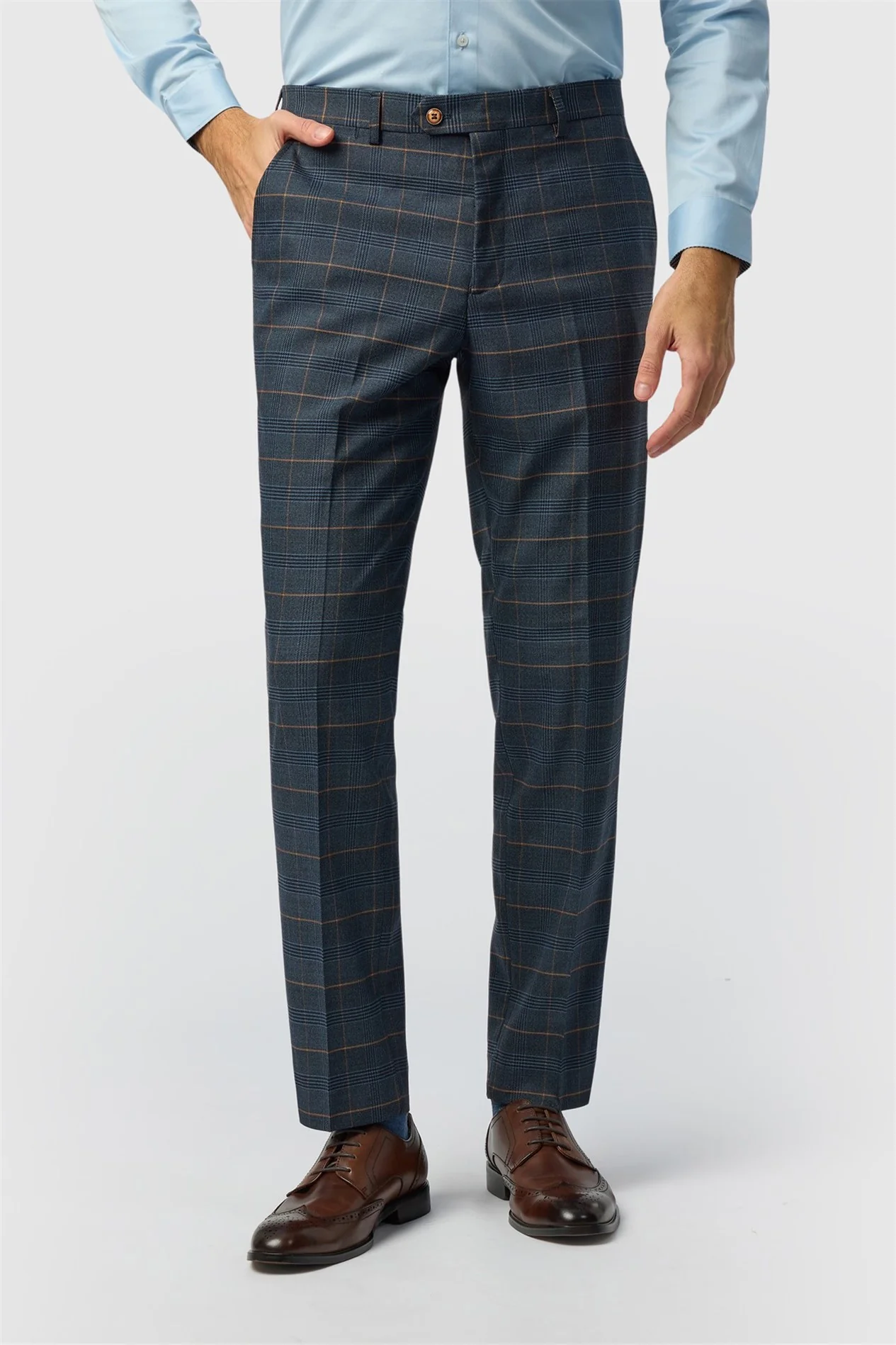 Marc Darcy Tailored Fit Jenson Navy Check Suit Trousers