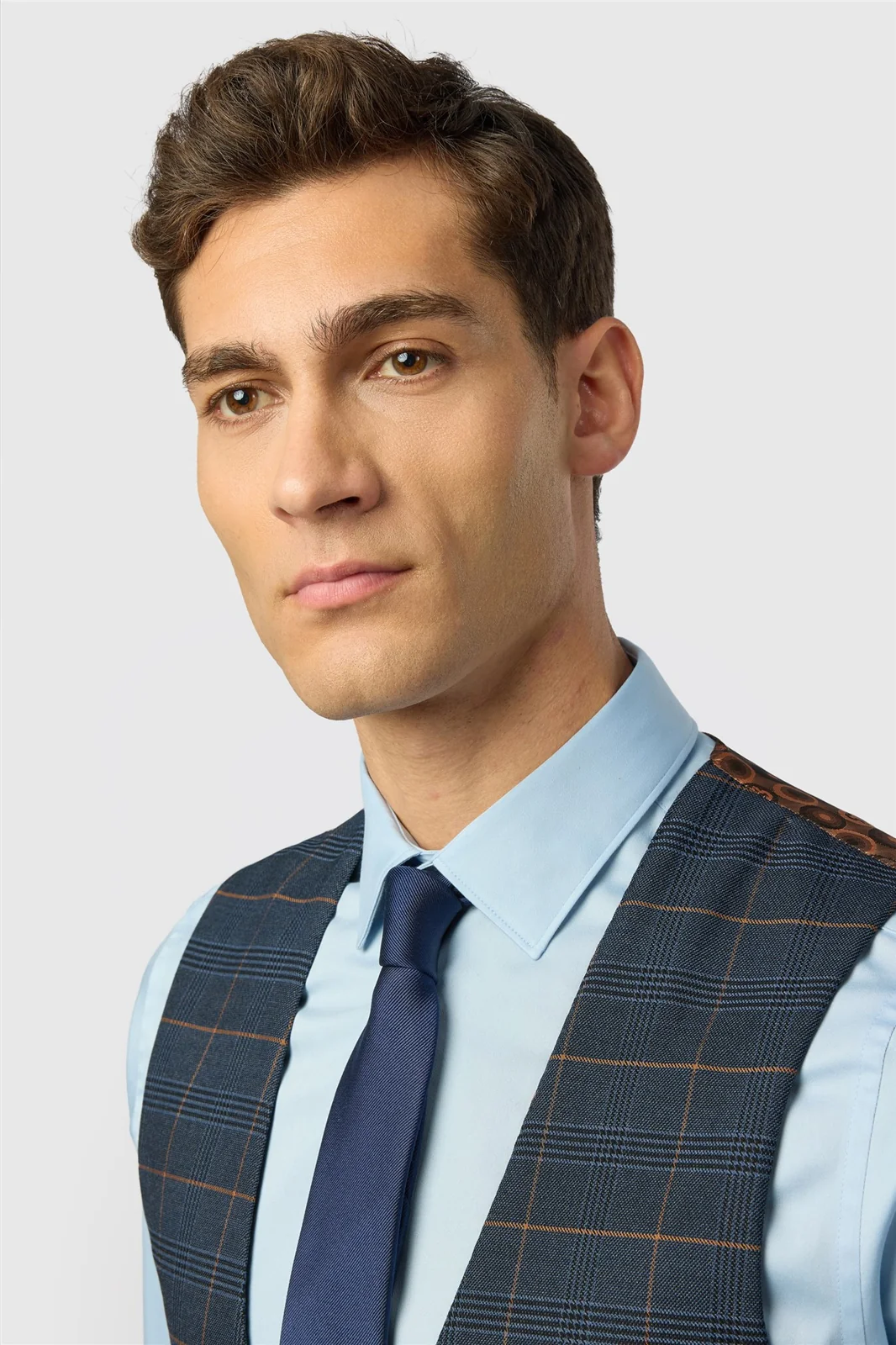 Marc Darcy Tailored Fit Jenson Navy Check Suit Waistcoat thumbnail 2
