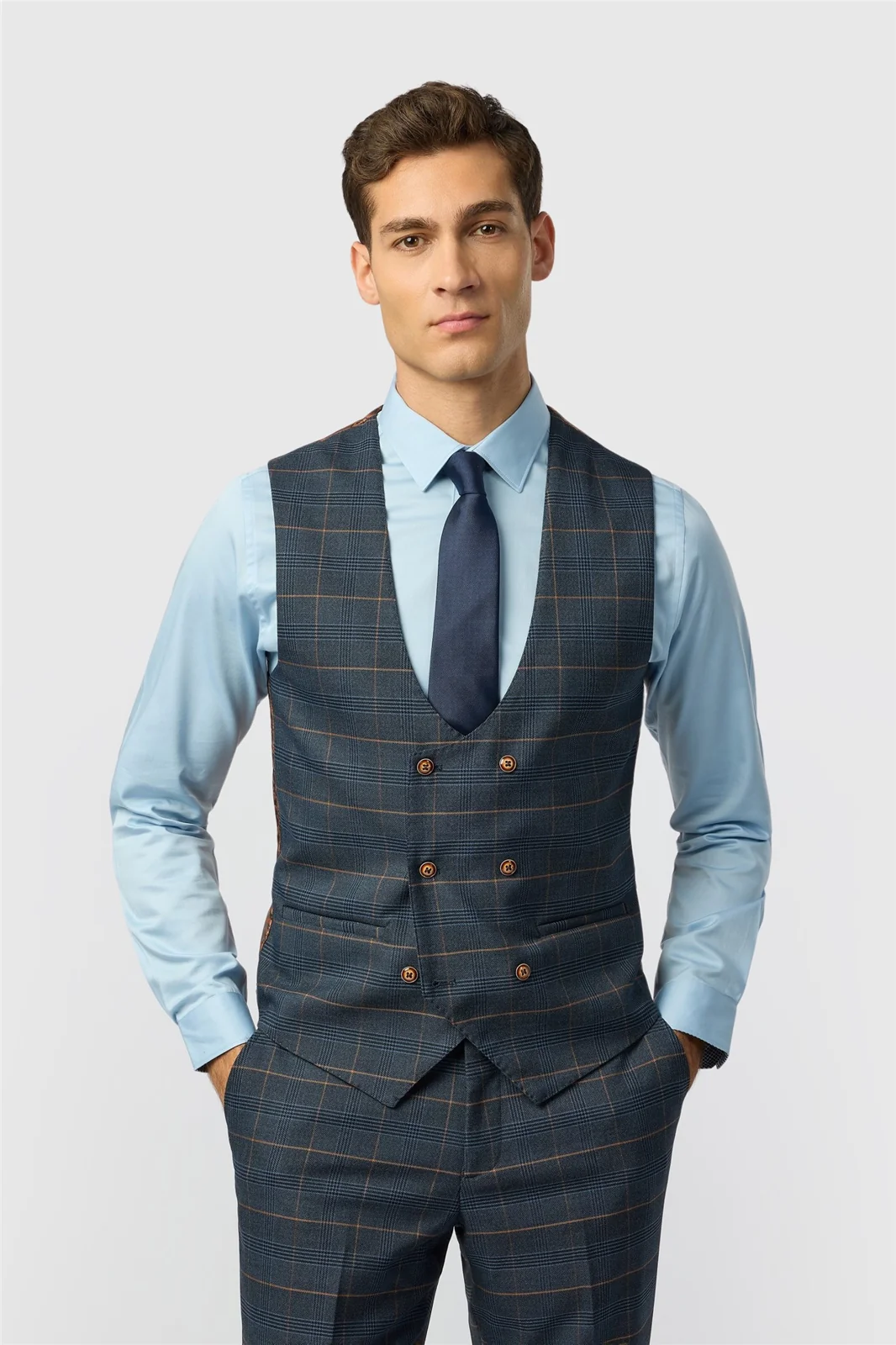 Marc Darcy Tailored Fit Jenson Navy Check Suit Waistcoat primary image