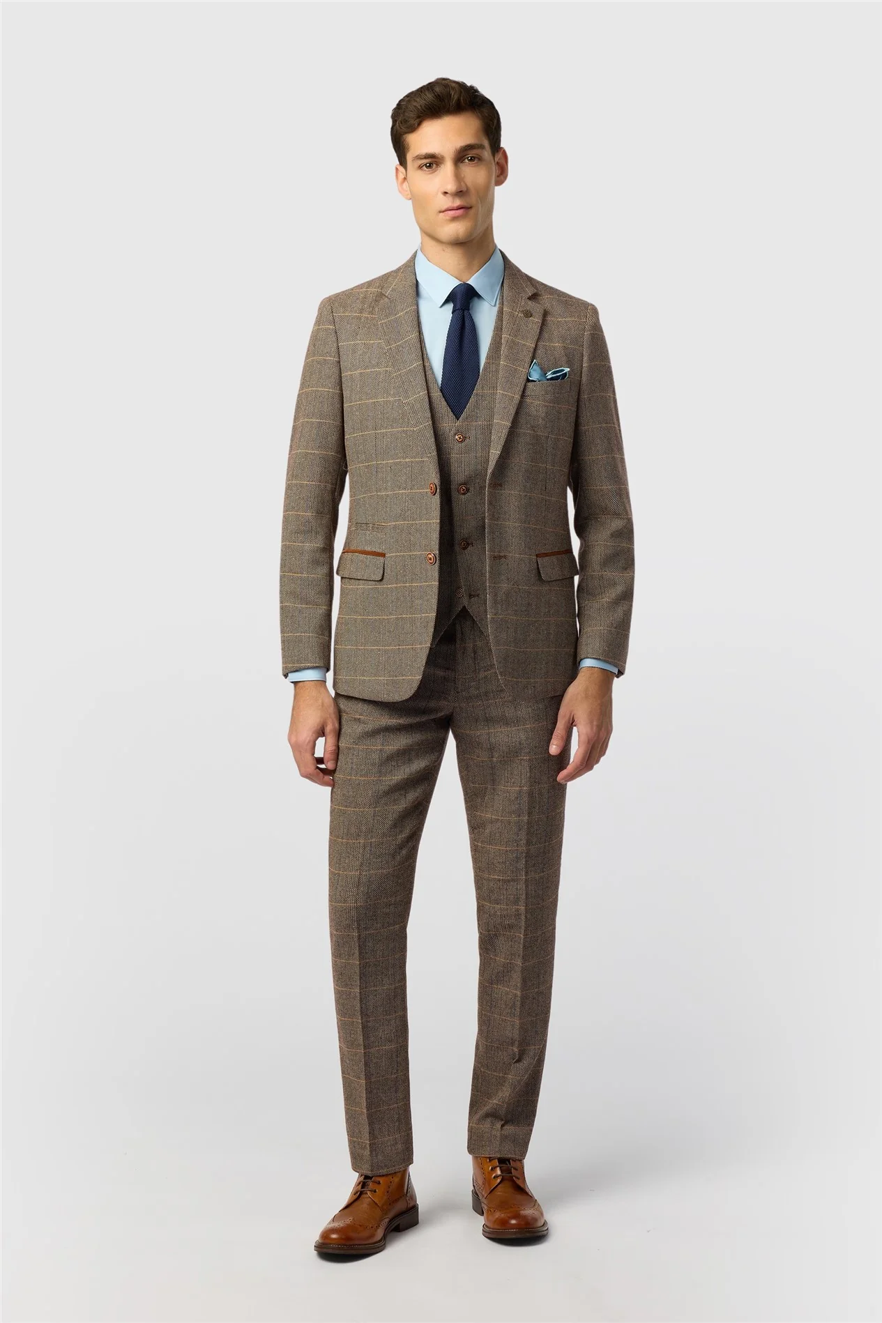 Marc Darcy Tailored Fit Ted Tan Check Jacket thumbnail 2
