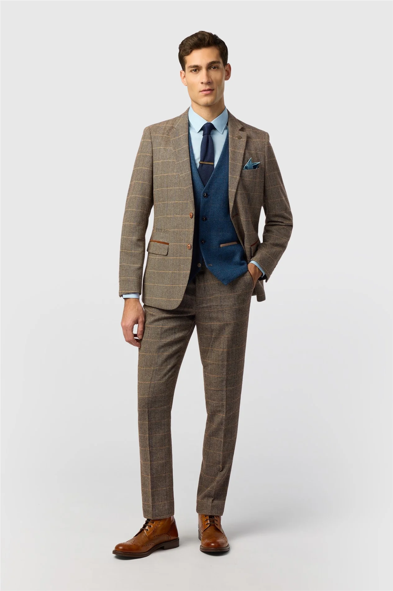 Marc Darcy Tailored Fit Ted Tan Check Jacket thumbnail 3