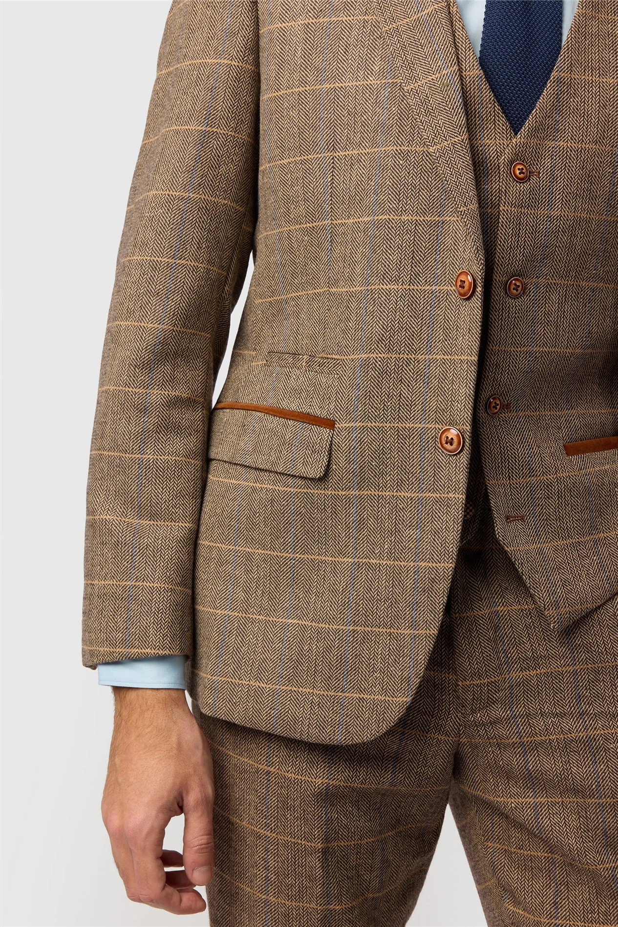 Marc Darcy Tailored Fit Ted Tan Check Jacket thumbnail 4