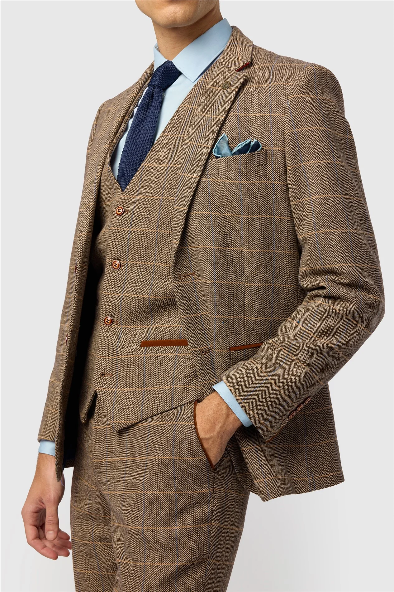 Marc Darcy Tailored Fit Ted Tan Check Jacket thumbnail 5