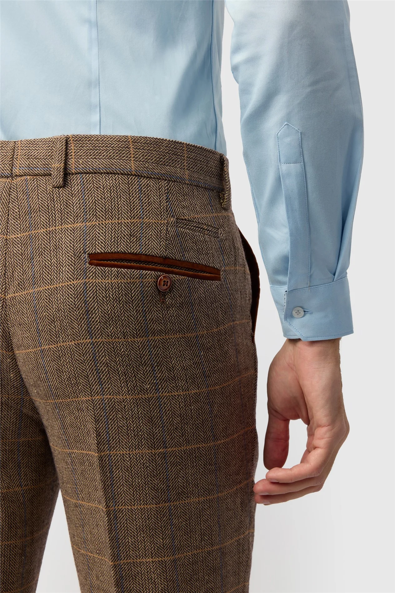 Marc Darcy Tailored Fit Ted Tan Check Suit Trousers thumbnail 2