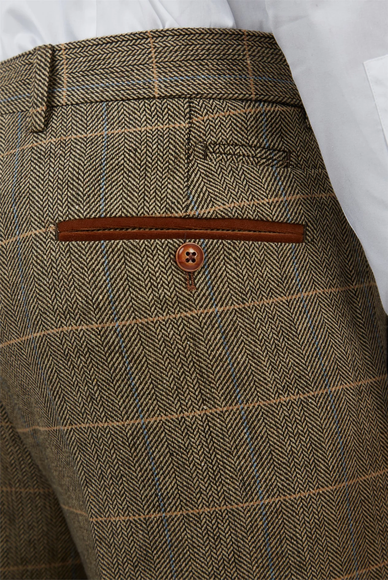 Marc Darcy Tailored Fit Ted Tan Check Suit Trousers thumbnail 3