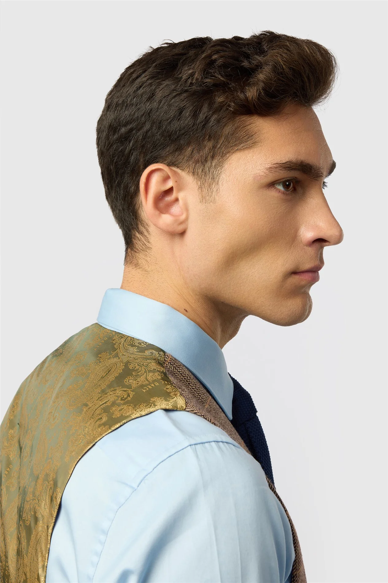 Marc Darcy Tailored Fit Ted Tan Check Suit Waistcoat thumbnail 3