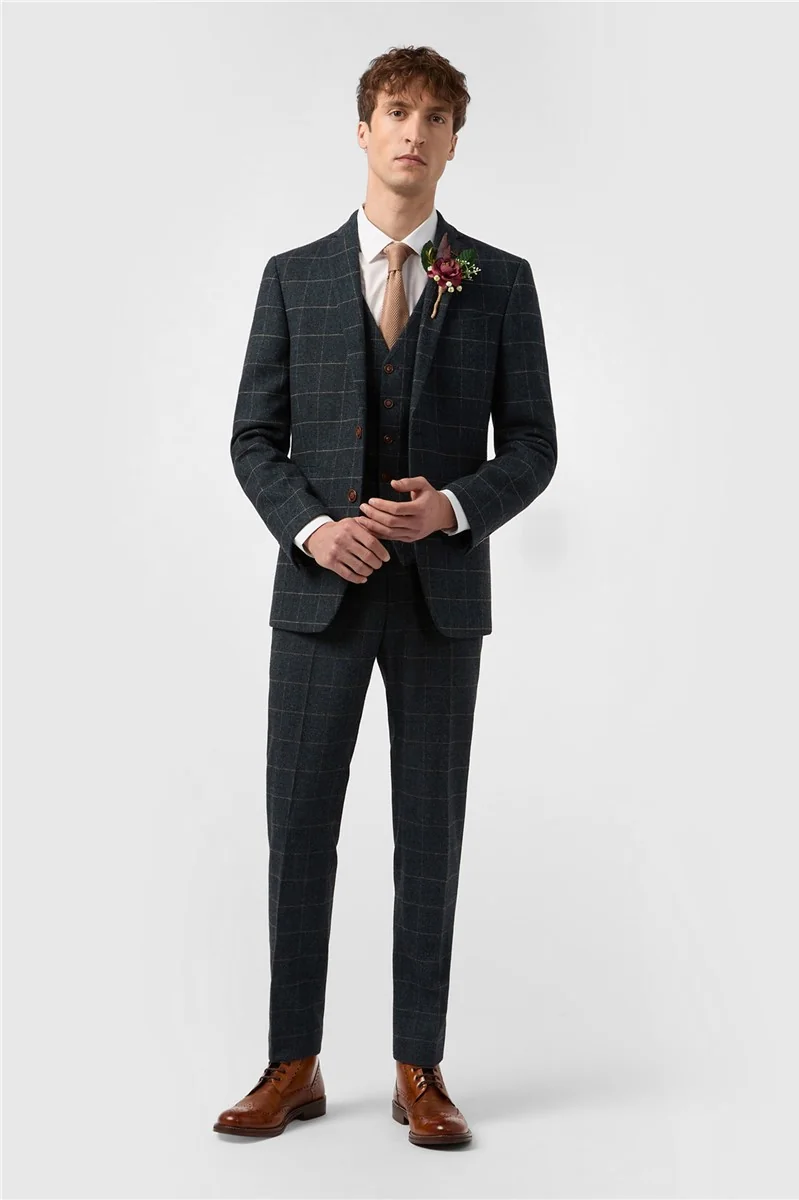 Slim Fit Dax Teal Herringbone Jacket thumbnail 3