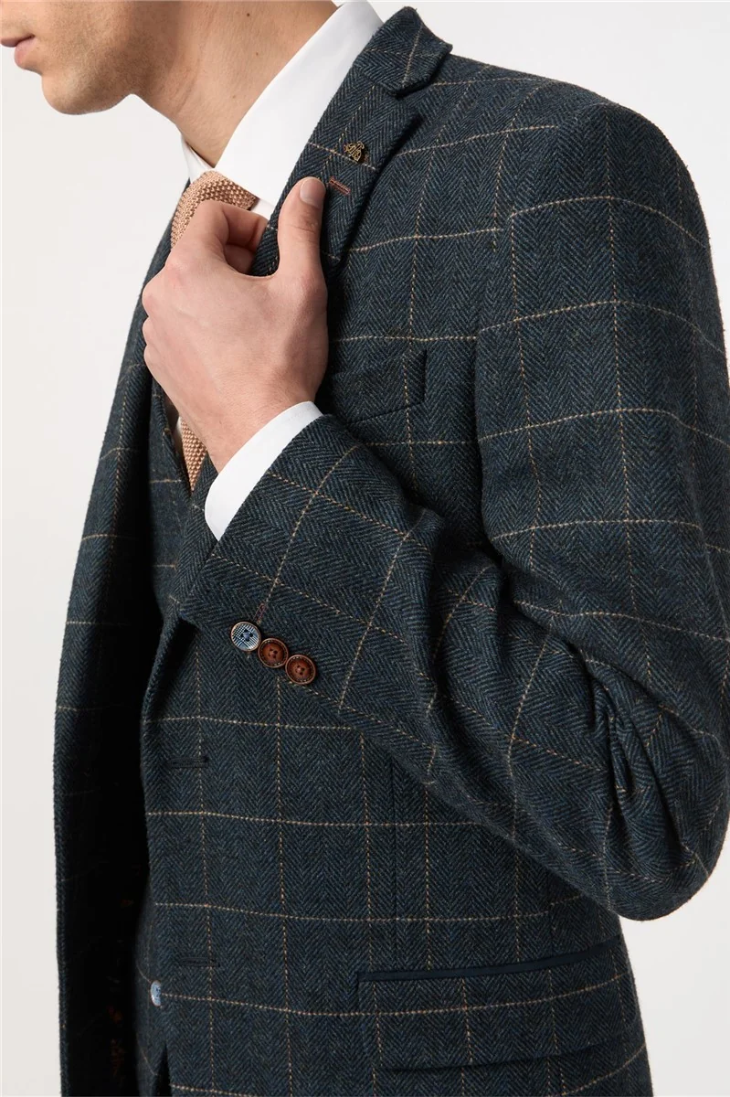 Slim Fit Dax Teal Herringbone Jacket thumbnail 6