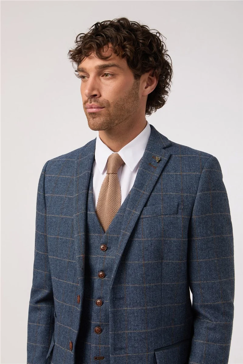 Slim Fit Maverick Navy Herringbone Jacket thumbnail 5