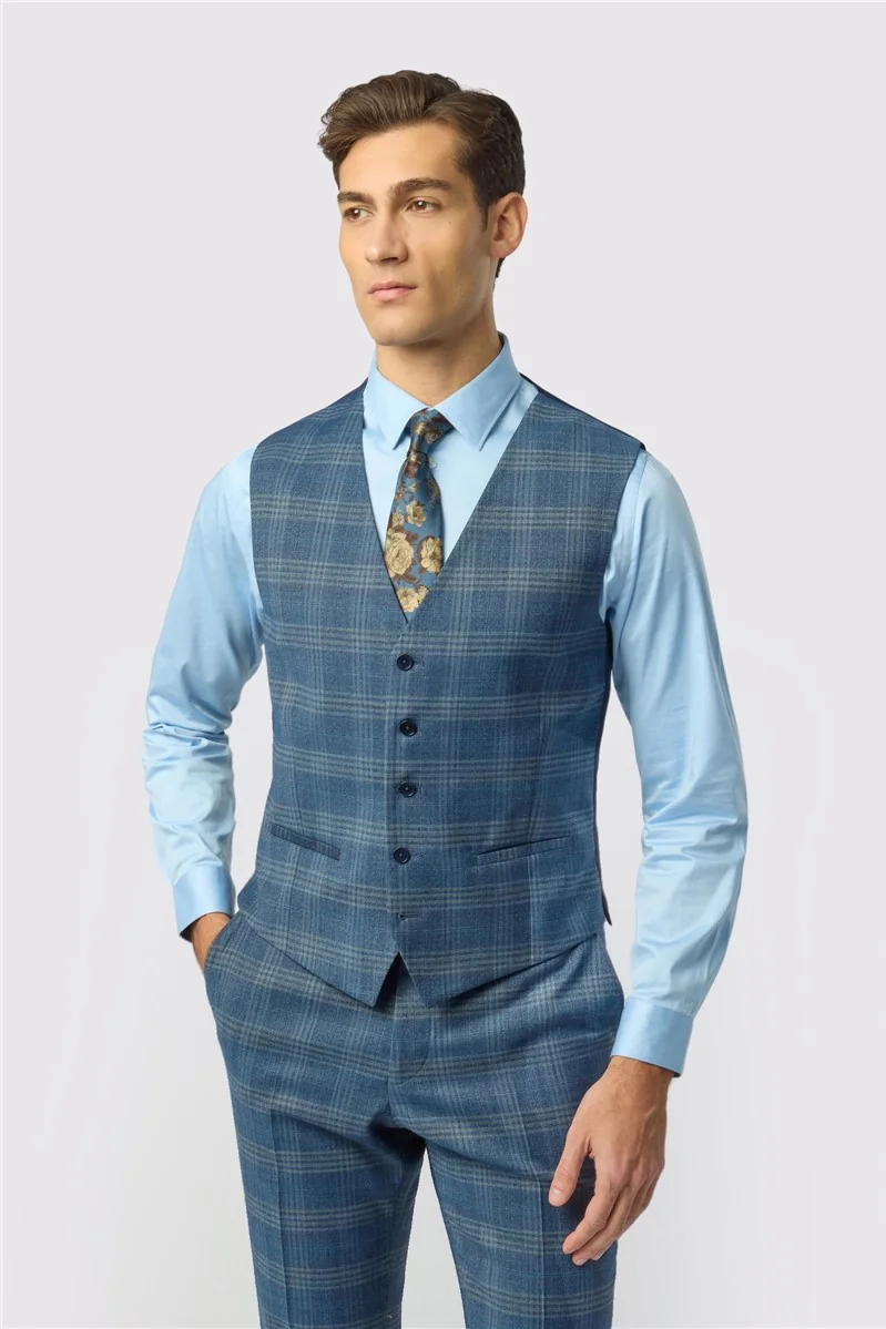 Ted Baker Slim Fit Airforce Check Waistcoat