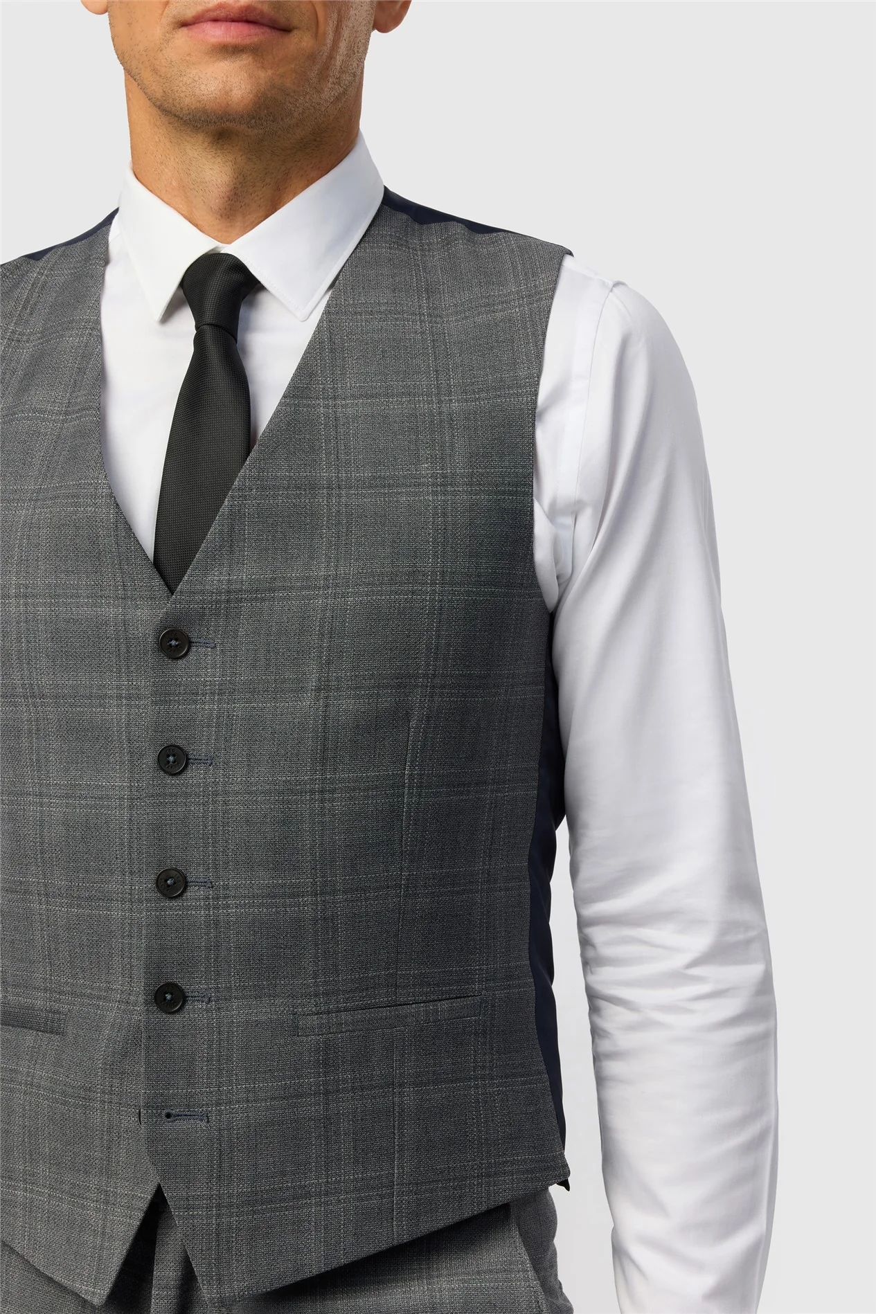 Ted Baker Slim Fit Grey Hopsack Check Waistcoat thumbnail 2
