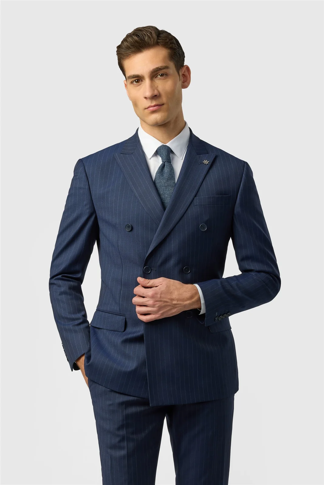 Ted Baker Slim Fit Navy Chalk Stripe Double Breasted Jacket thumbnail 2