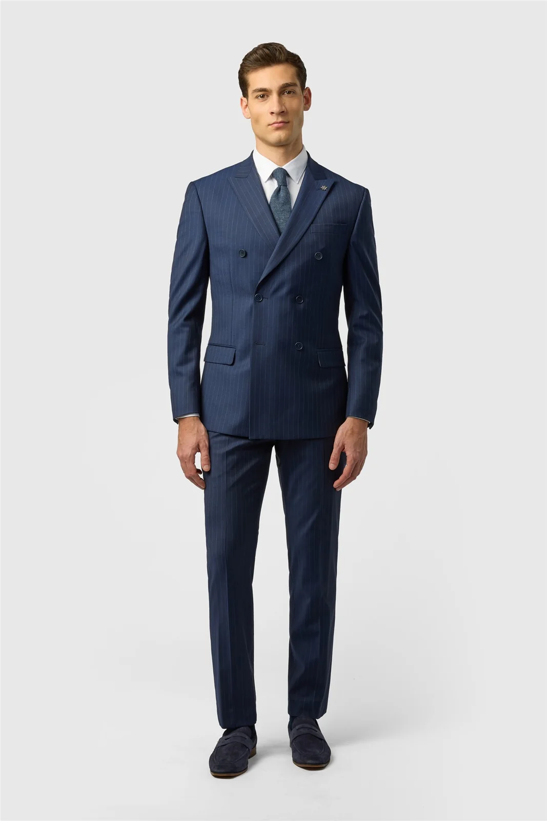 Ted Baker Slim Fit Navy Chalk Stripe Double Breasted Jacket thumbnail 3