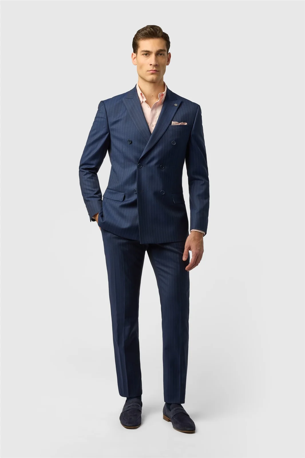 Ted Baker Slim Fit Navy Chalk Stripe Double Breasted Jacket thumbnail 4