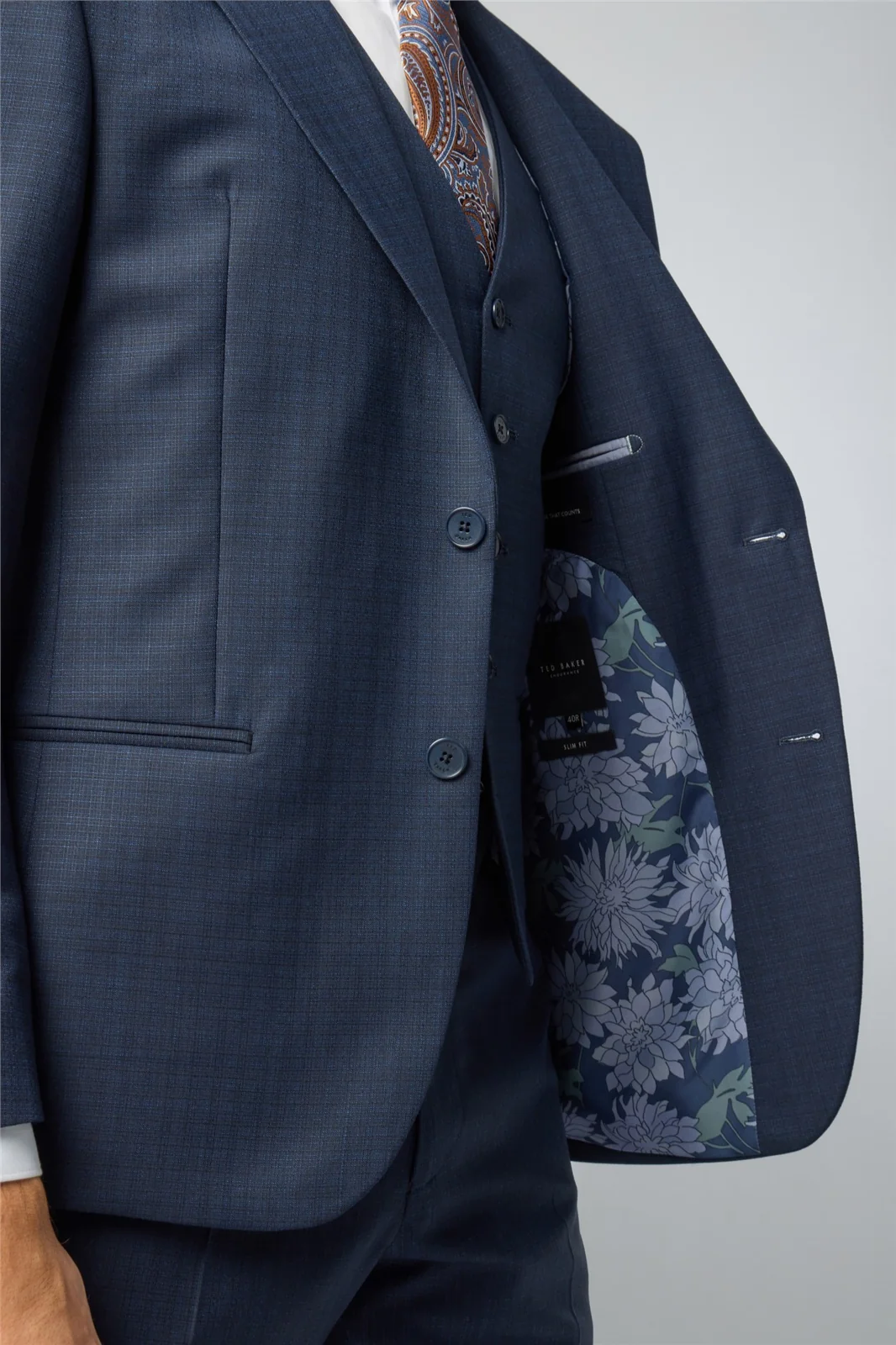 Ted Baker Slim Fit Navy Grid Texture Jacket thumbnail 6