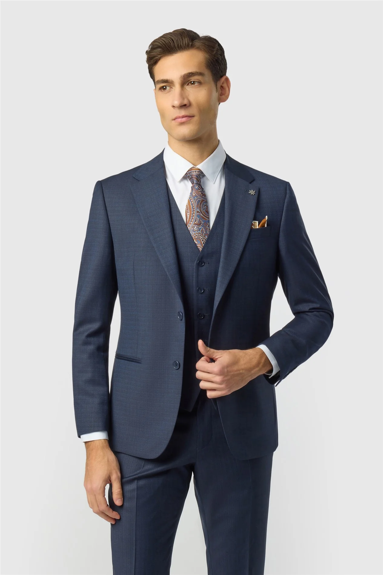 Ted Baker Slim Fit Navy Grid Texture Jacket