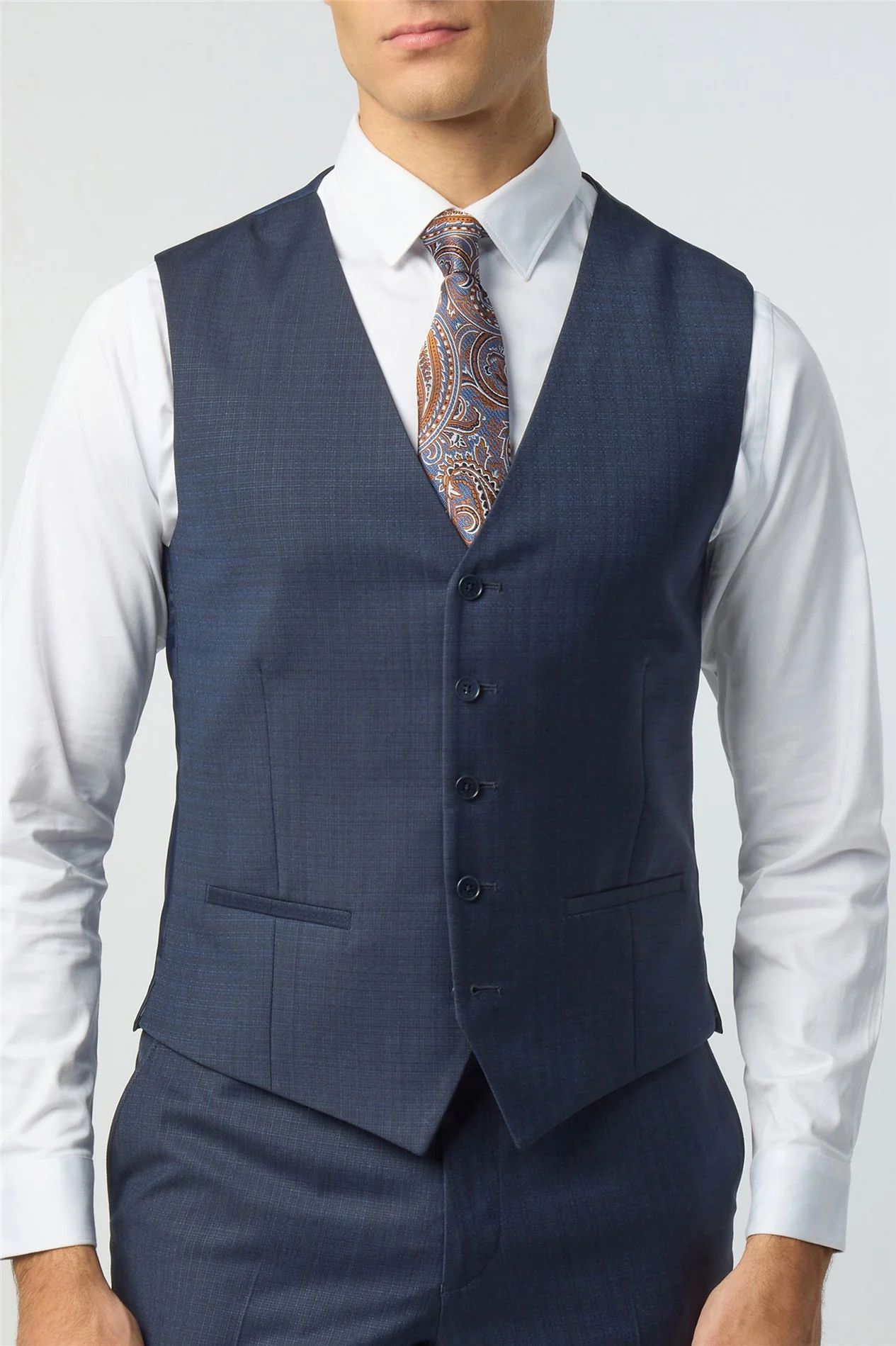 Ted Baker Slim Fit Navy Grid Texture Waistcoat thumbnail 2