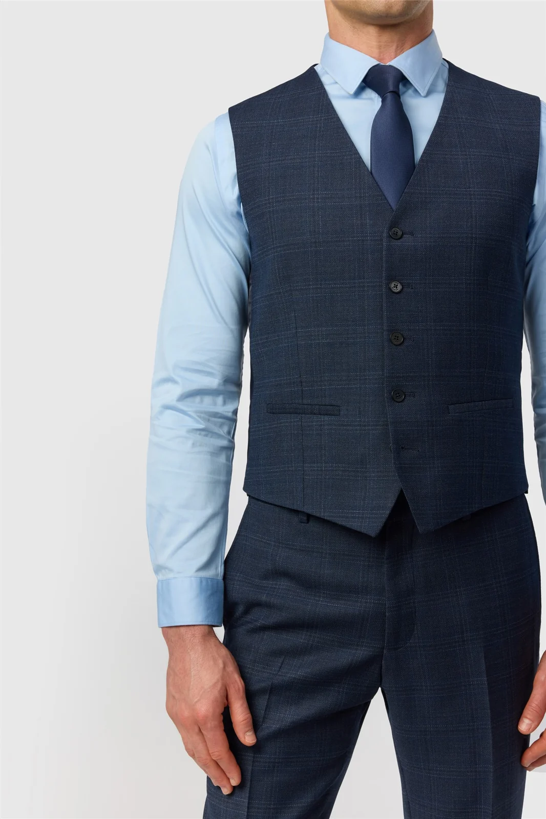 Ted Baker Slim Fit Navy Hopsack Check Waistcoat thumbnail 2