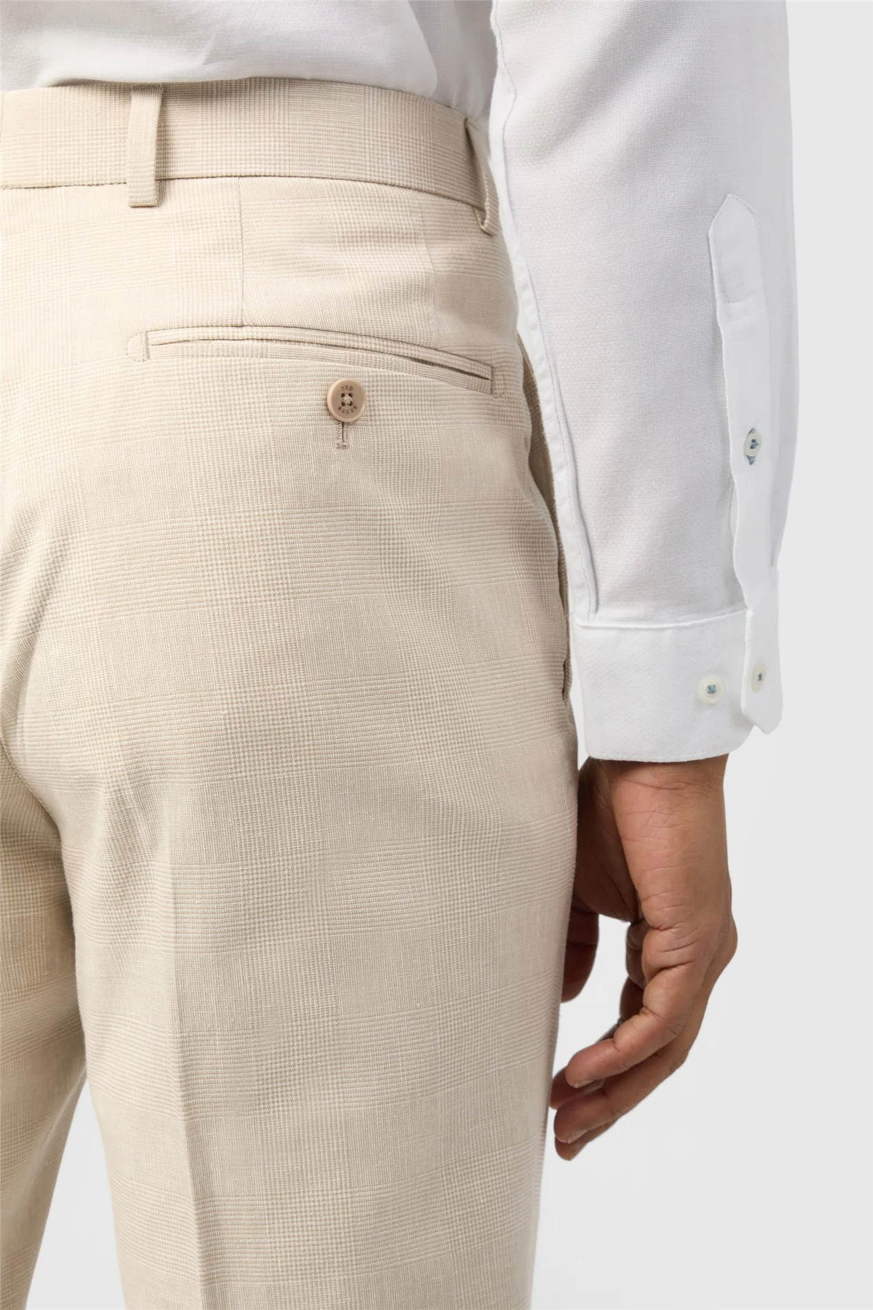Ted Baker Slim Fit Novara Stone Linen Check Trousers thumbnail 2