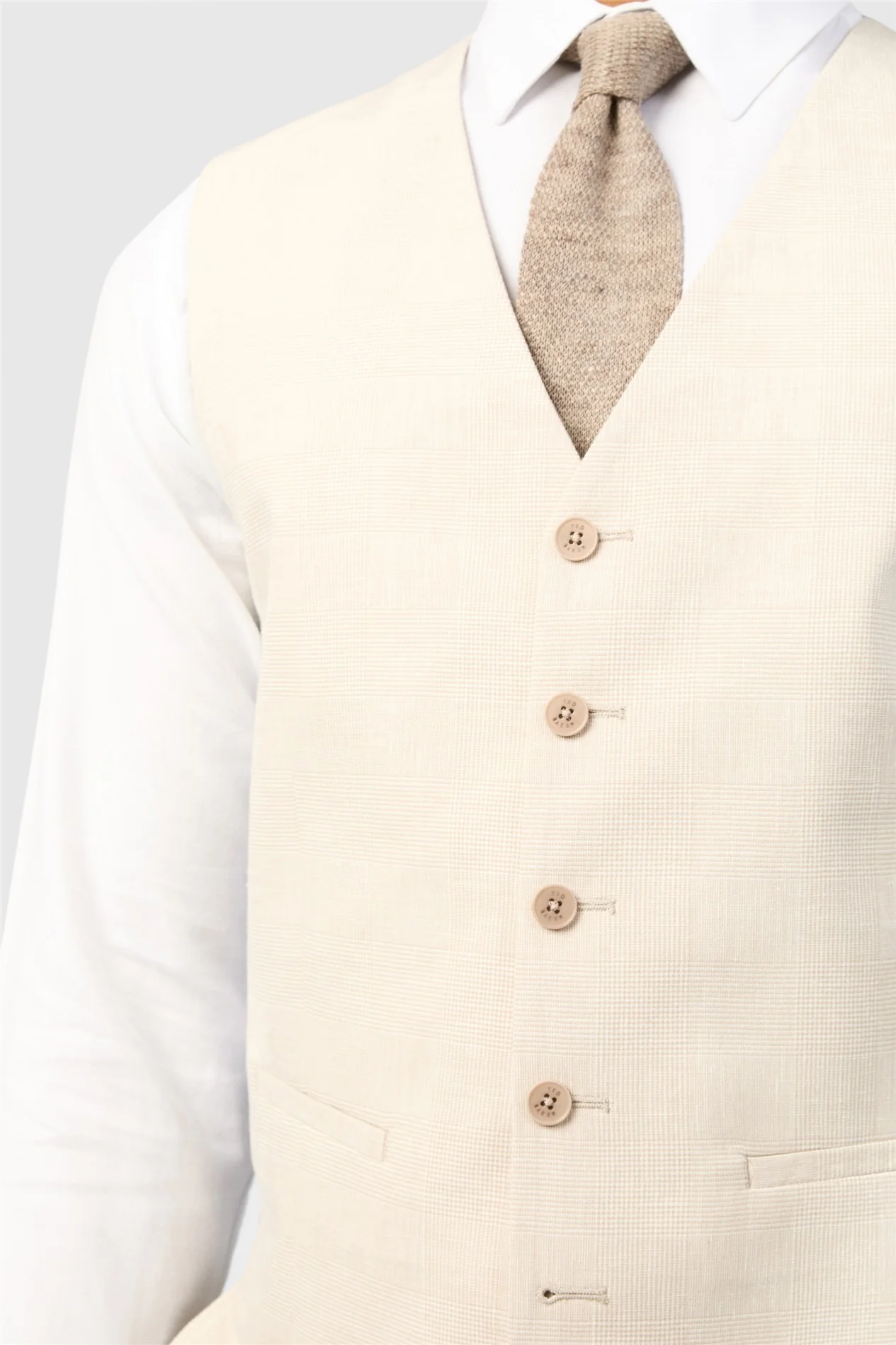 Ted Baker Slim Fit Novara Stone Linen Check Waistcoat thumbnail 2