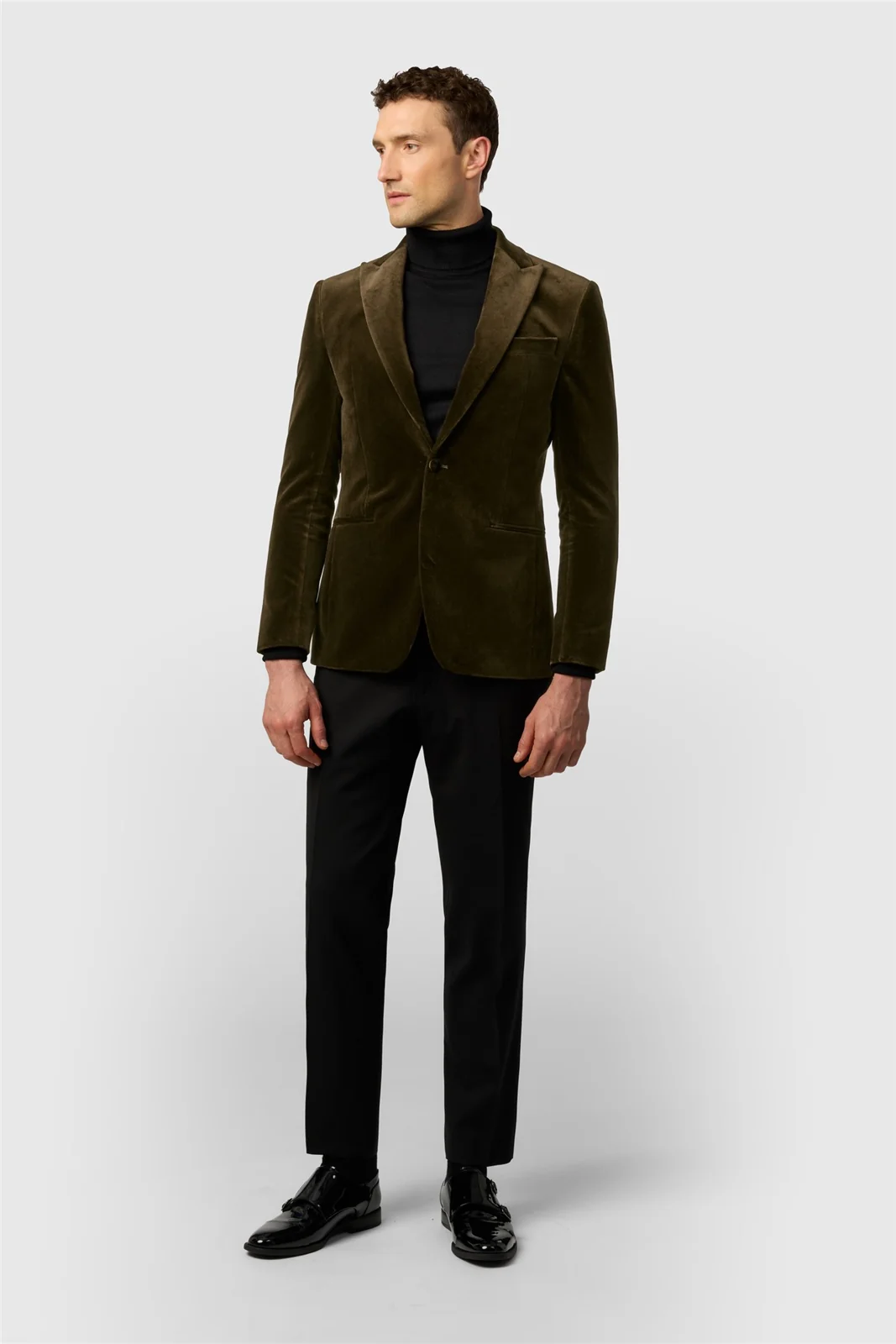 Ted Baker Slim Fit Olive Velvet Blazer thumbnail 3