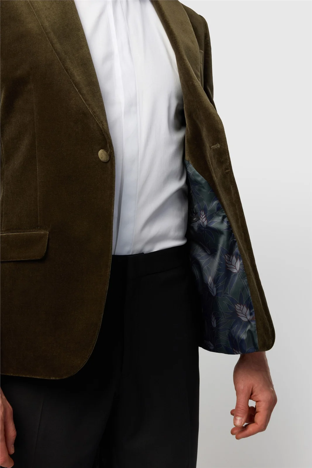 Ted Baker Slim Fit Olive Velvet Blazer thumbnail 6